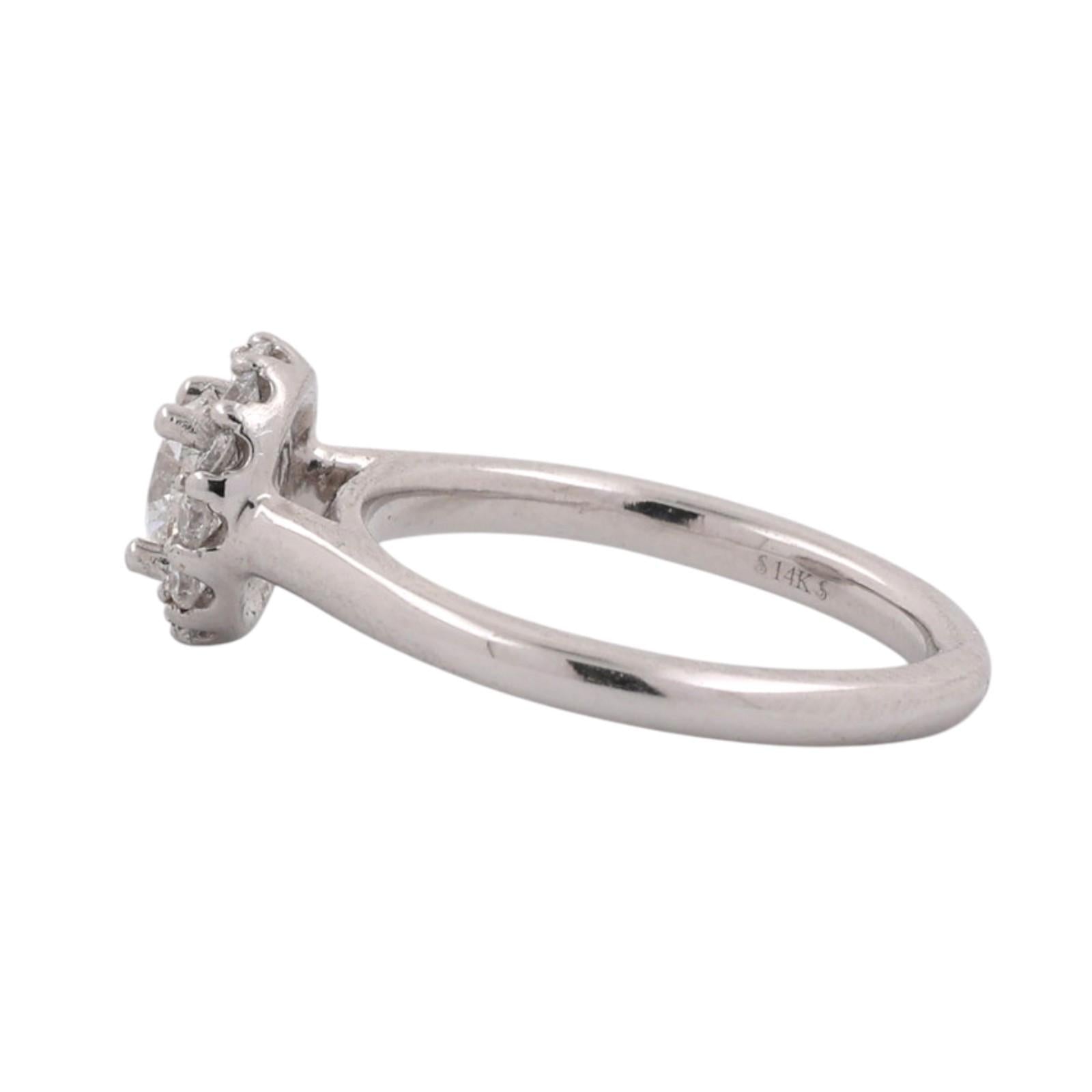 14K White Gold 0.80 CTW Natural Diamond Halo Engagement Ring Size 5.25