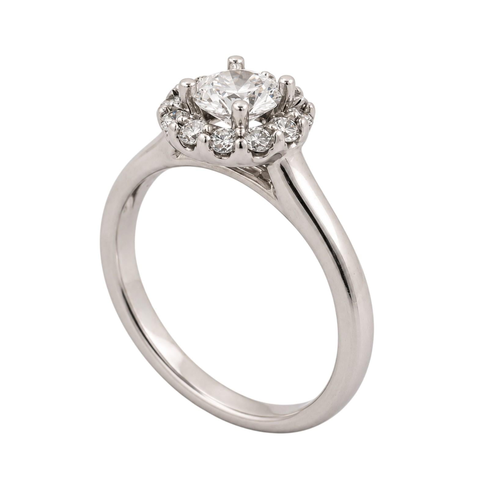 14K White Gold 0.80 CTW Natural Diamond Halo Engagement Ring Size 5.25