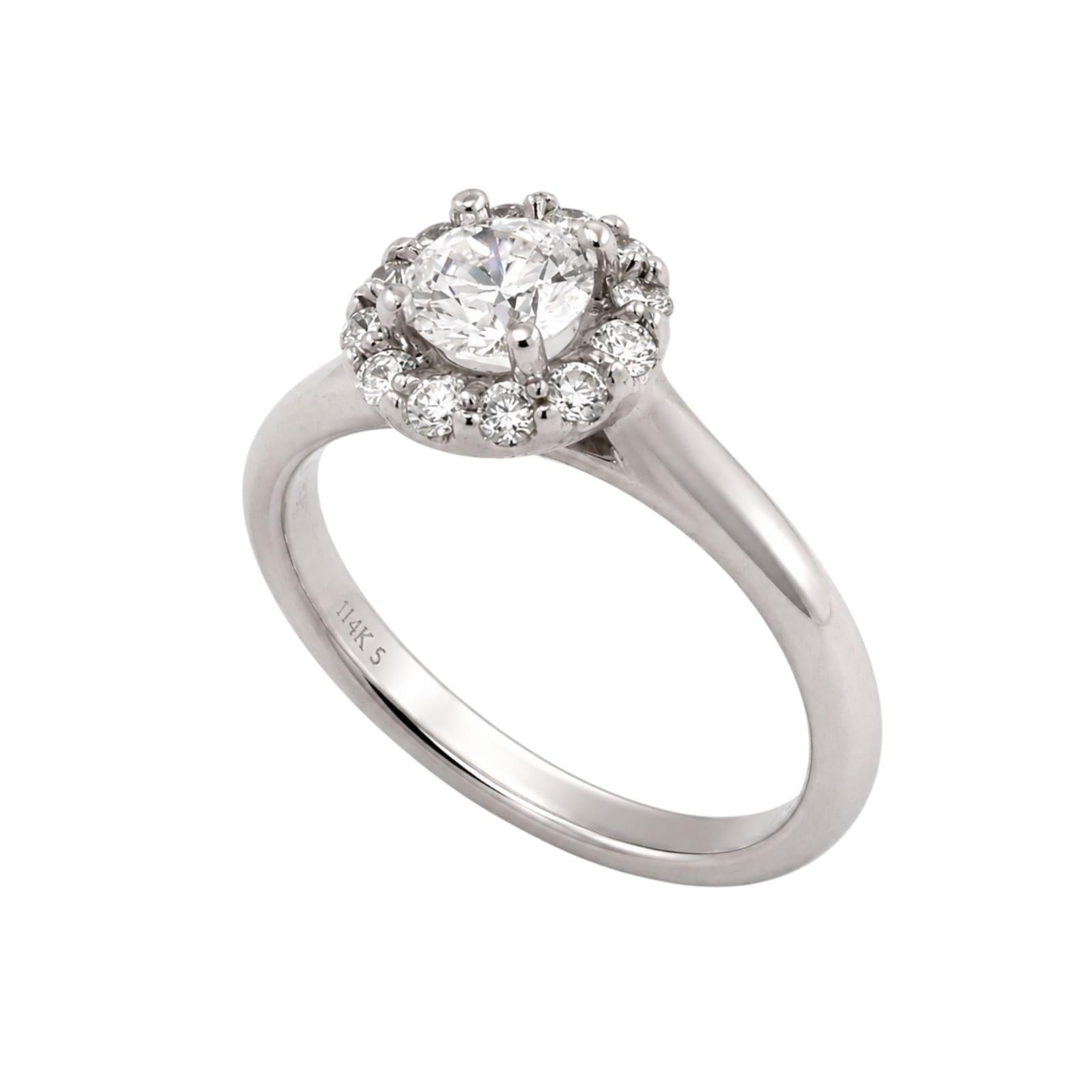 14K White Gold 0.80 CTW Natural Diamond Halo Engagement Ring Size 5.25