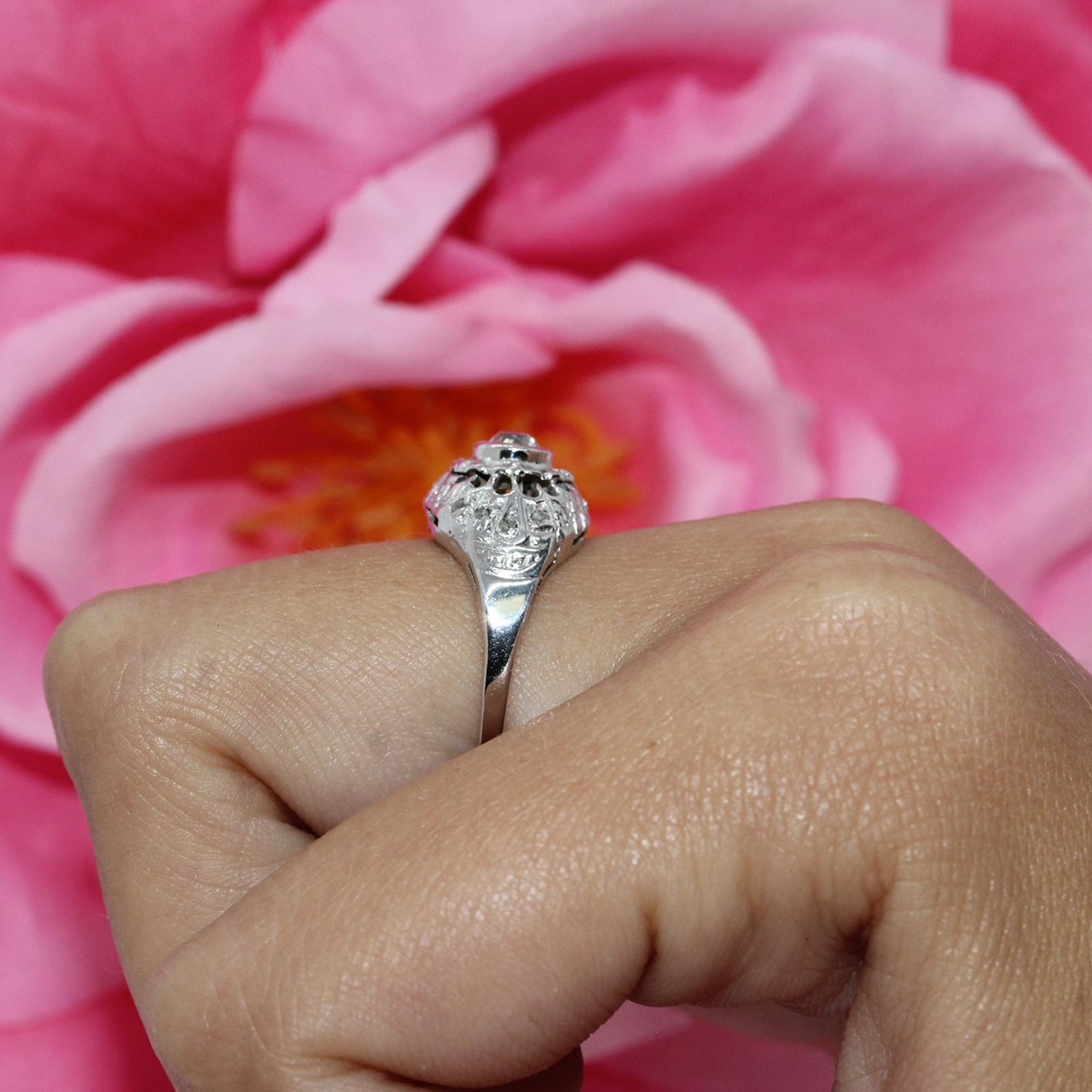 Antique Style 14K White Gold Diamond Ring Old European Cut Filigree 0.26ctw Sz 5