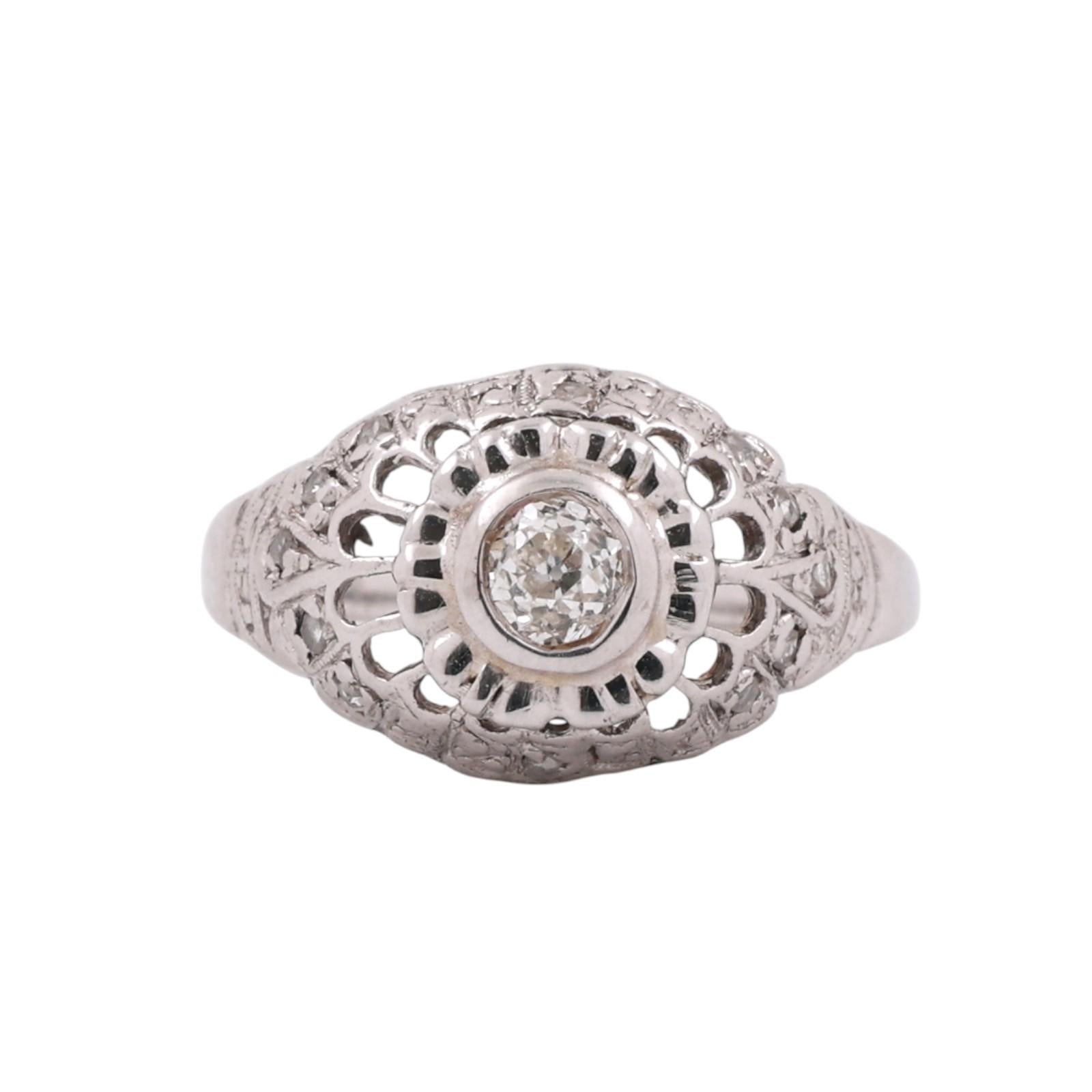 Antique Style 14K White Gold Diamond Ring Old European Cut Filigree 0.26ctw Sz 5