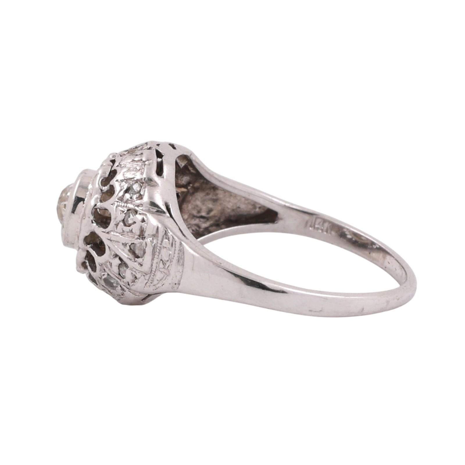 Antique Style 14K White Gold Diamond Ring Old European Cut Filigree 0.26ctw Sz 5