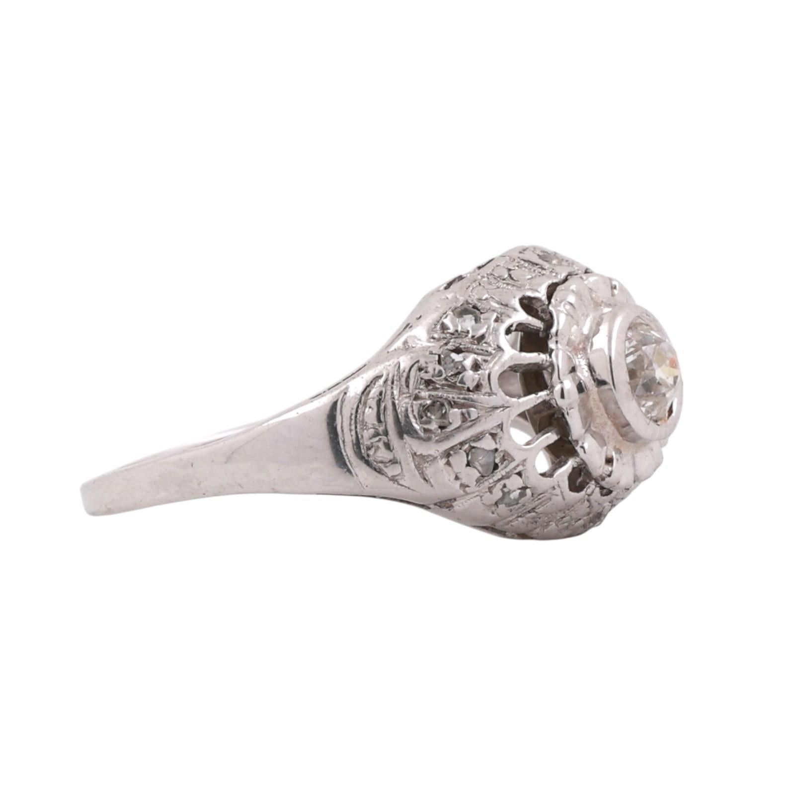 Antique Style 14K White Gold Diamond Ring Old European Cut Filigree 0.26ctw Sz 5
