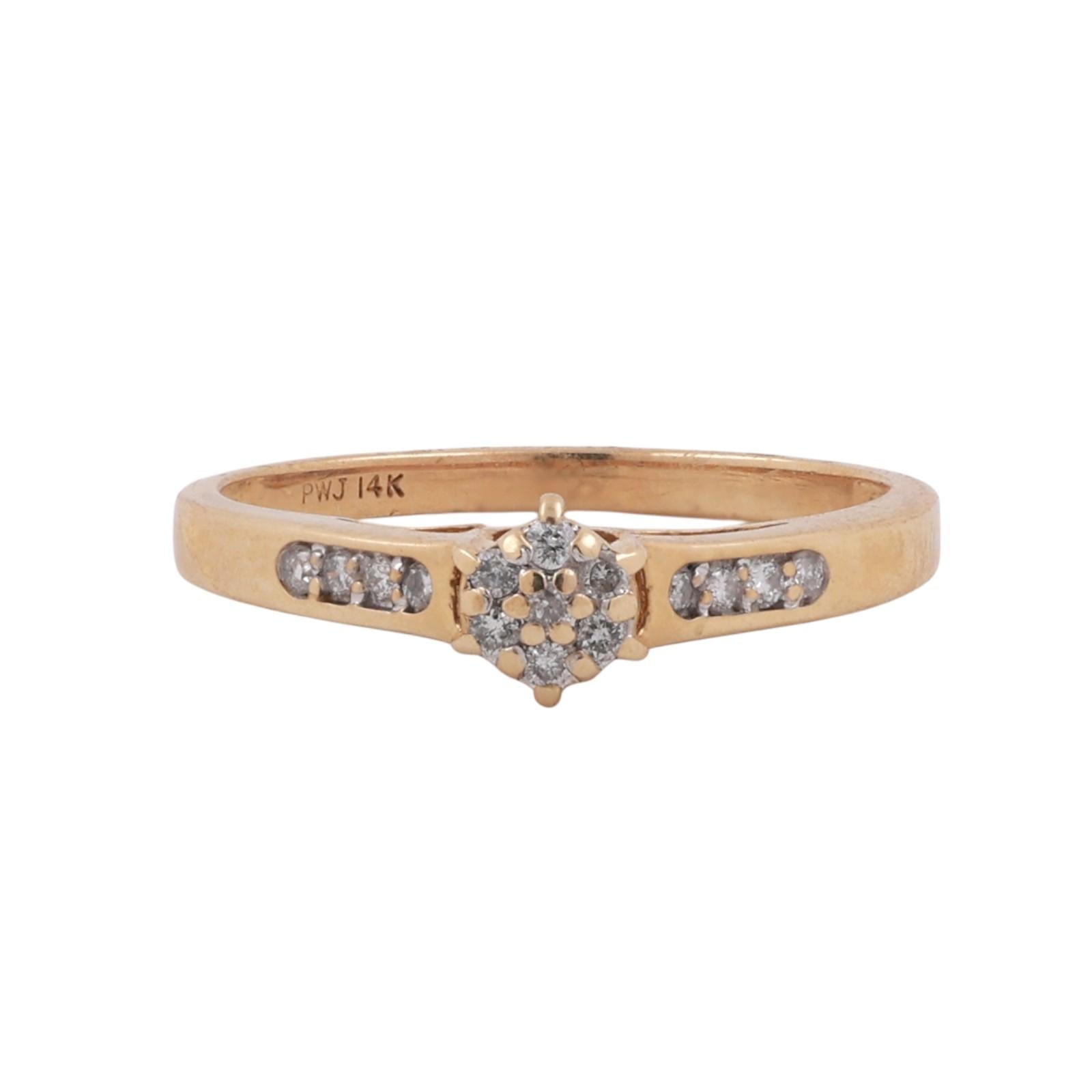 14K Yellow Gold Diamond Cluster Ring 0.30ct TW Petite Dainty Stackable Size 7.5