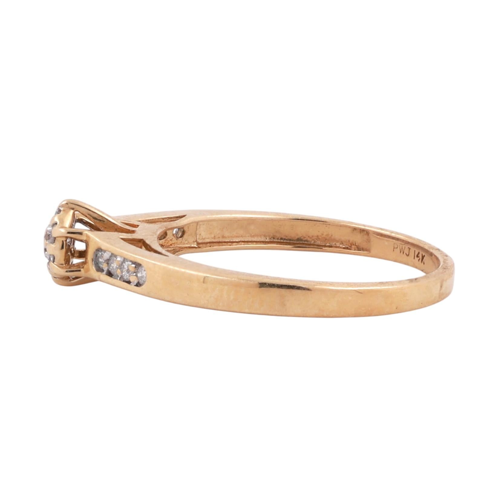 14K Yellow Gold Diamond Cluster Ring 0.30ct TW Petite Dainty Stackable Size 7.5