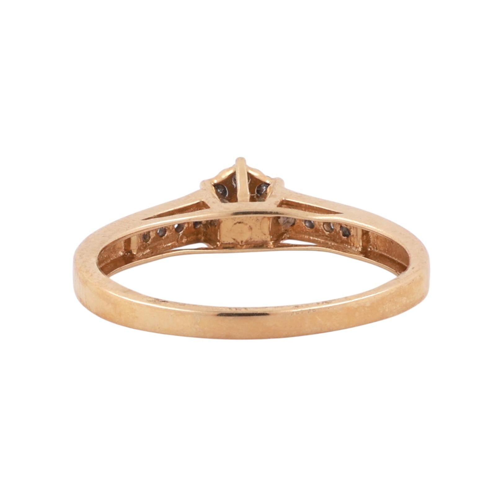 14K Yellow Gold Diamond Cluster Ring 0.30ct TW Petite Dainty Stackable Size 7.5