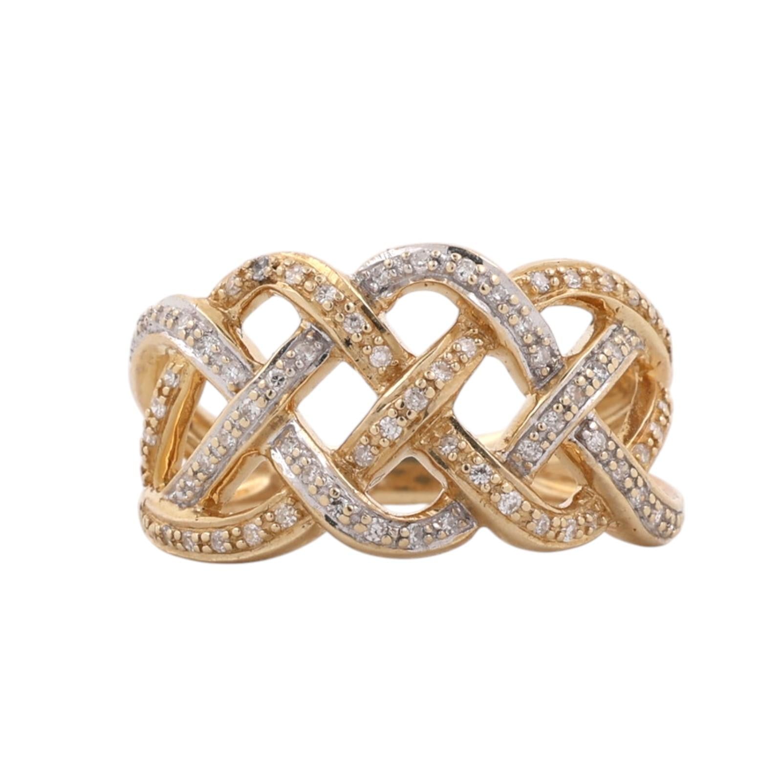 14K Two Tone Gold 0.30CTW Diamond Infinity Knot Ring Estate Band Size 7