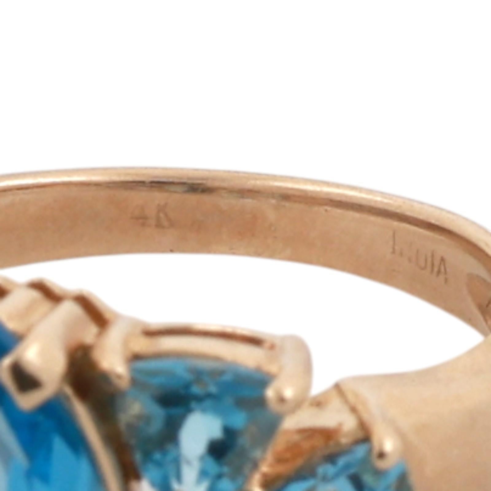 14K Yellow Gold 3.83CTW Blue Topaz Marquise & Trillion Cut Cocktail Ring Sz 6.5