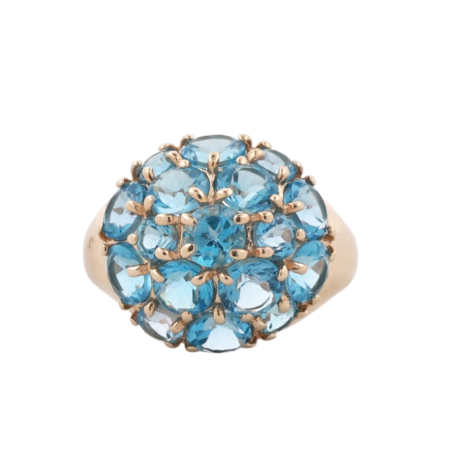 14K Yellow Gold 2.15ctw Blue Topaz Dome Cluster Cocktail Ring Size 3.75