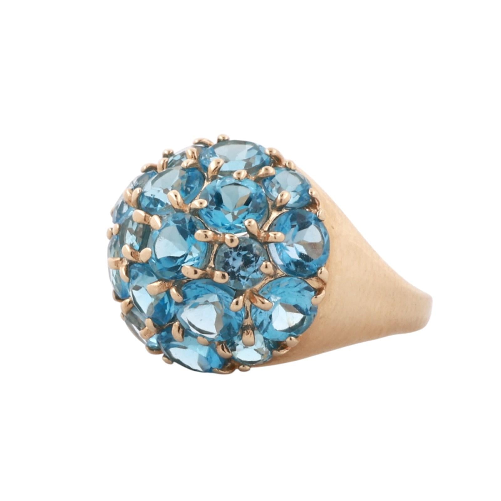 14K Yellow Gold 2.15ctw Blue Topaz Dome Cluster Cocktail Ring Size 3.75