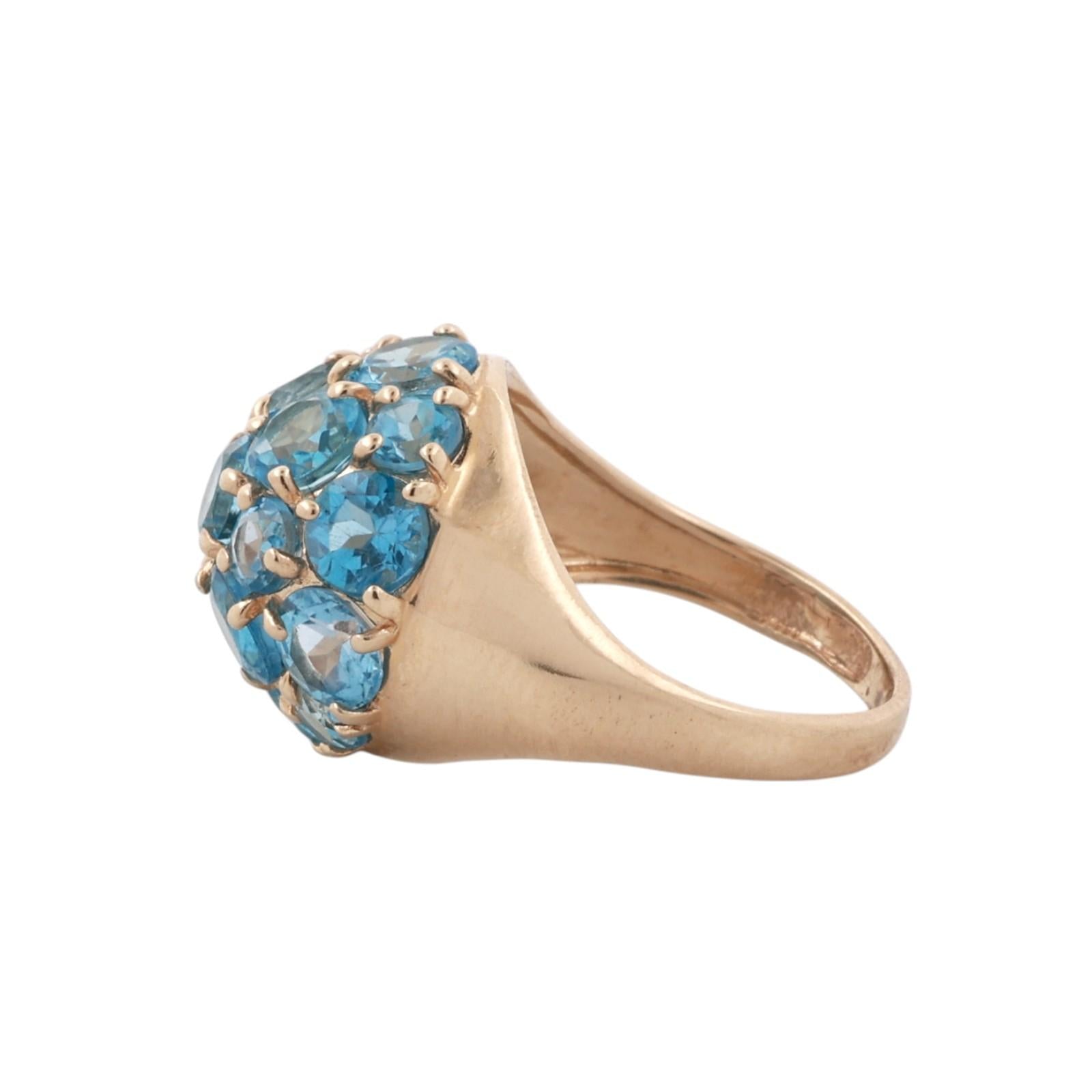 14K Yellow Gold 2.15ctw Blue Topaz Dome Cluster Cocktail Ring Size 3.75