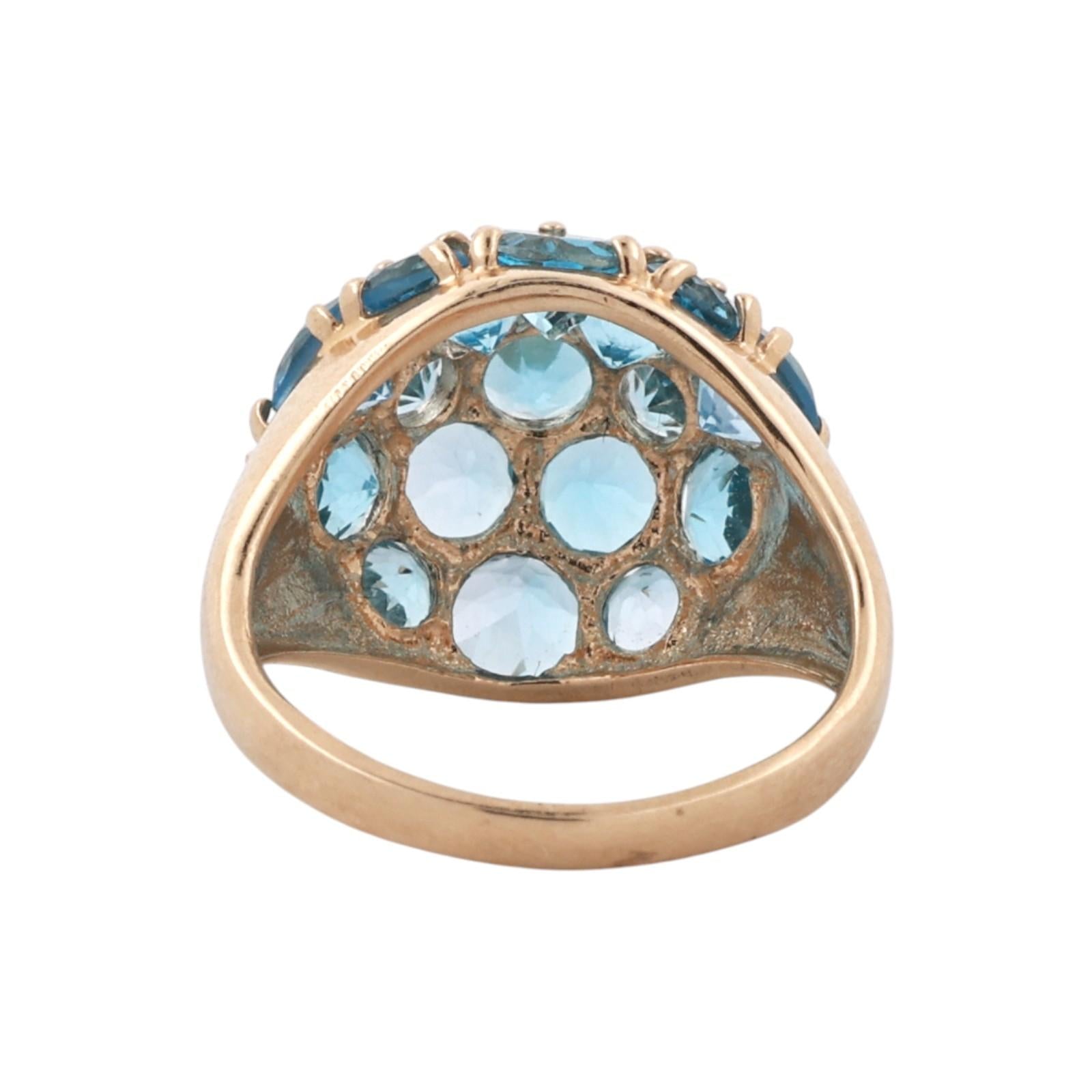 14K Yellow Gold 2.15ctw Blue Topaz Dome Cluster Cocktail Ring Size 3.75