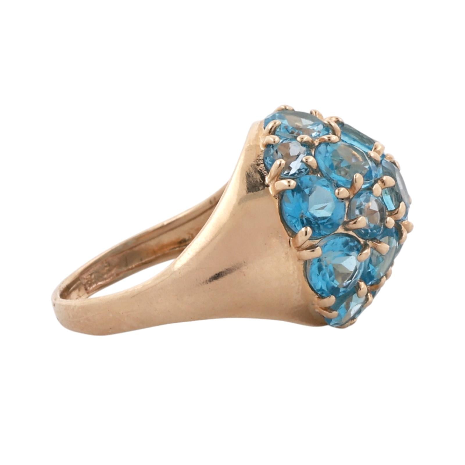 14K Yellow Gold 2.15ctw Blue Topaz Dome Cluster Cocktail Ring Size 3.75