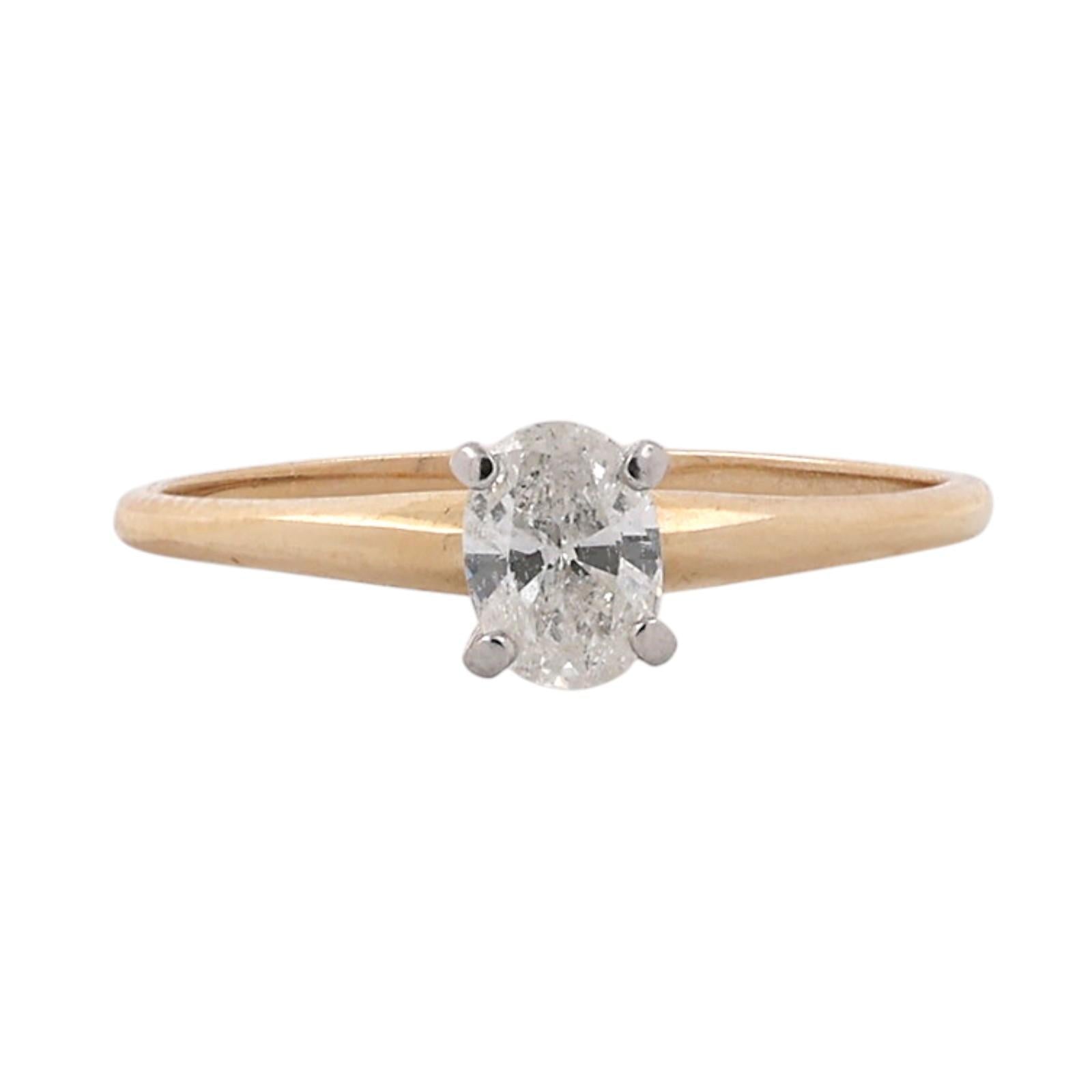 14K Yellow Gold Platinum 0.50CT Oval Diamond Solitaire Engagement Ring Sz 8.25
