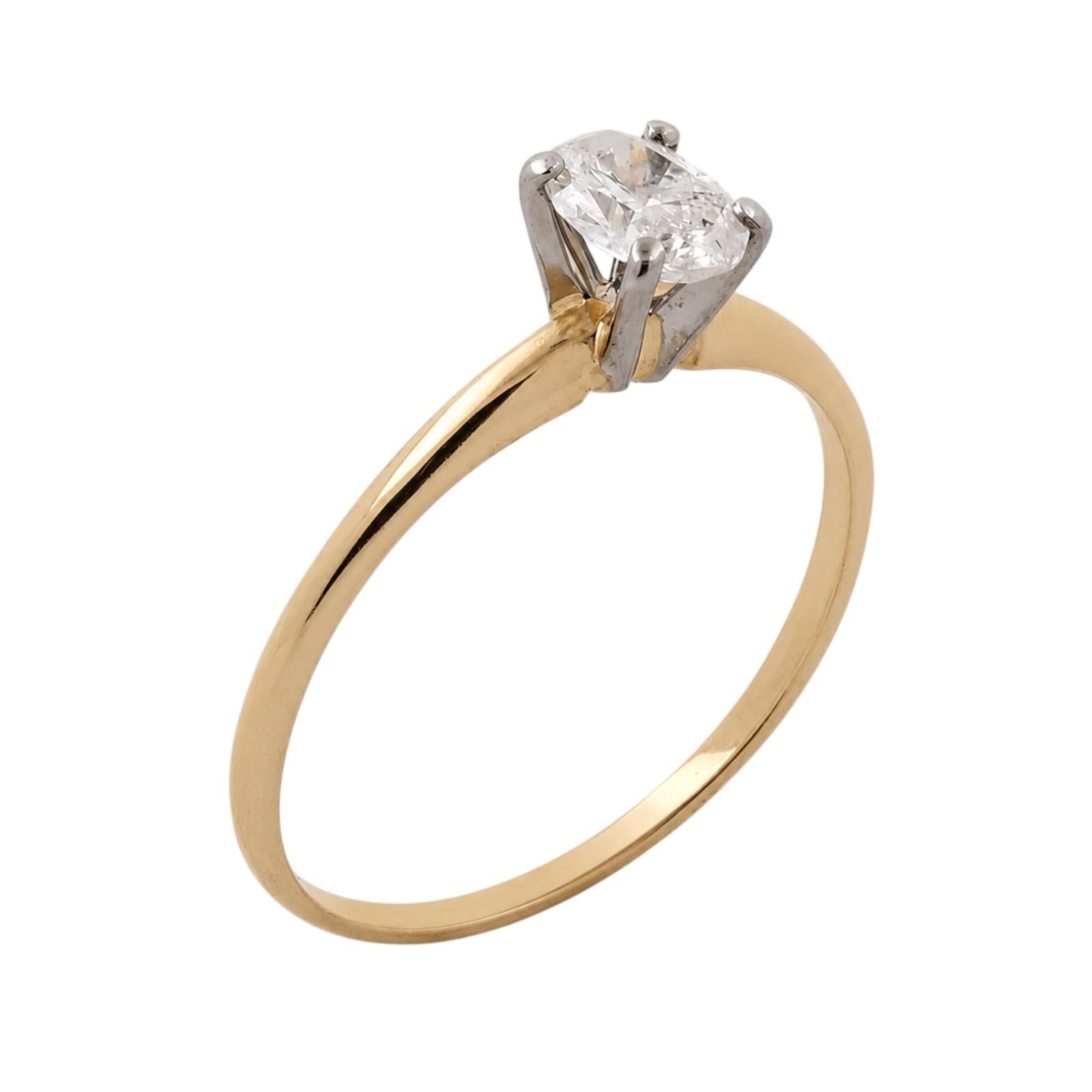 14K Yellow Gold Platinum 0.50CT Oval Diamond Solitaire Engagement Ring Sz 8.25