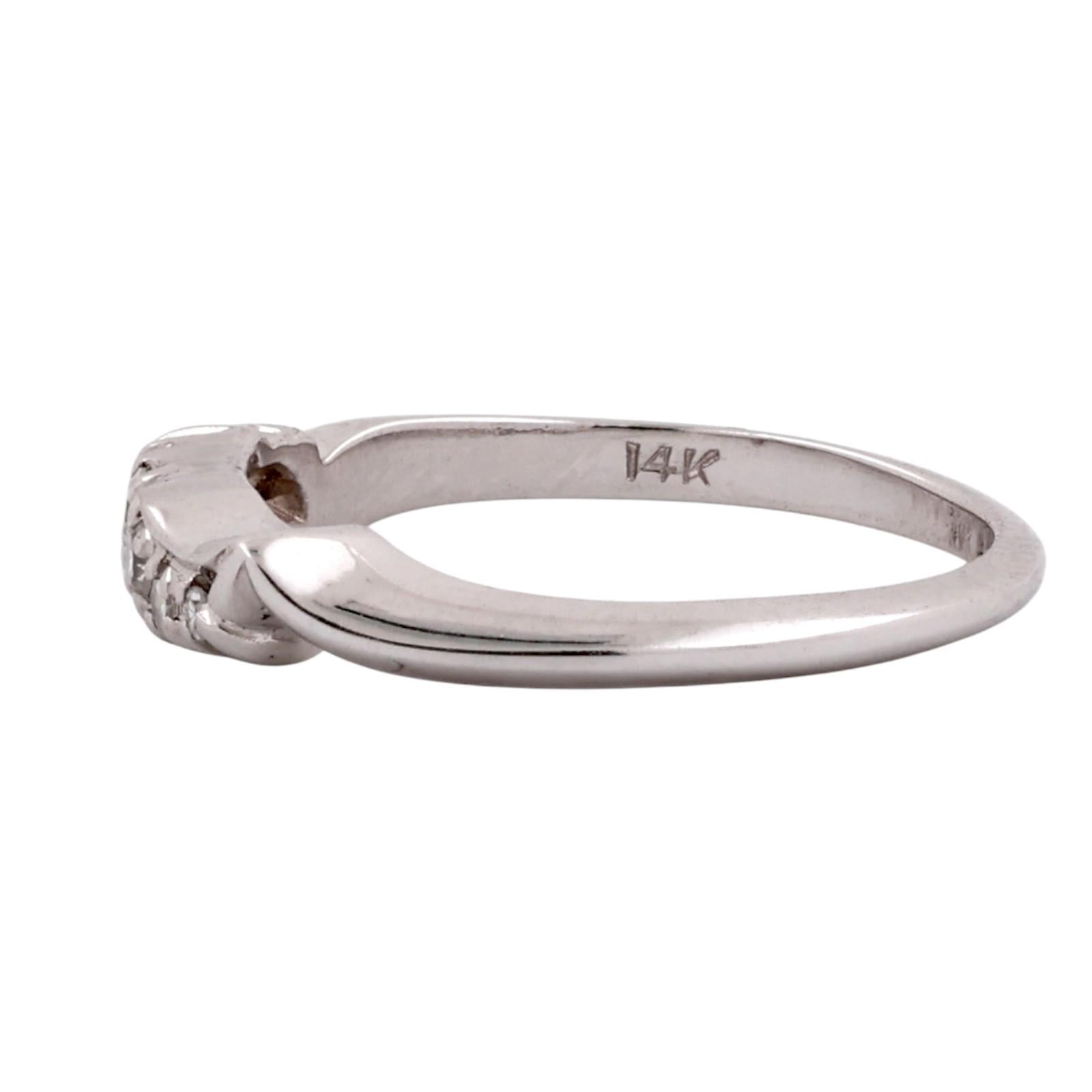 14K White Gold 0.12 CTW Natural Diamond Curved Contour Wedding Band Ring Sz 6.25