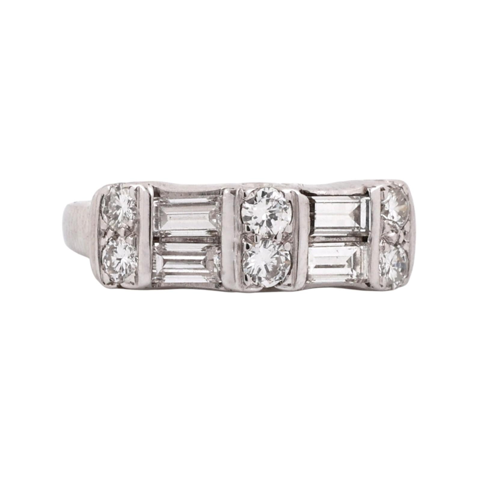White Gold 0.60 CTW Natural Diamond Round Baguette Band Ring Size 3