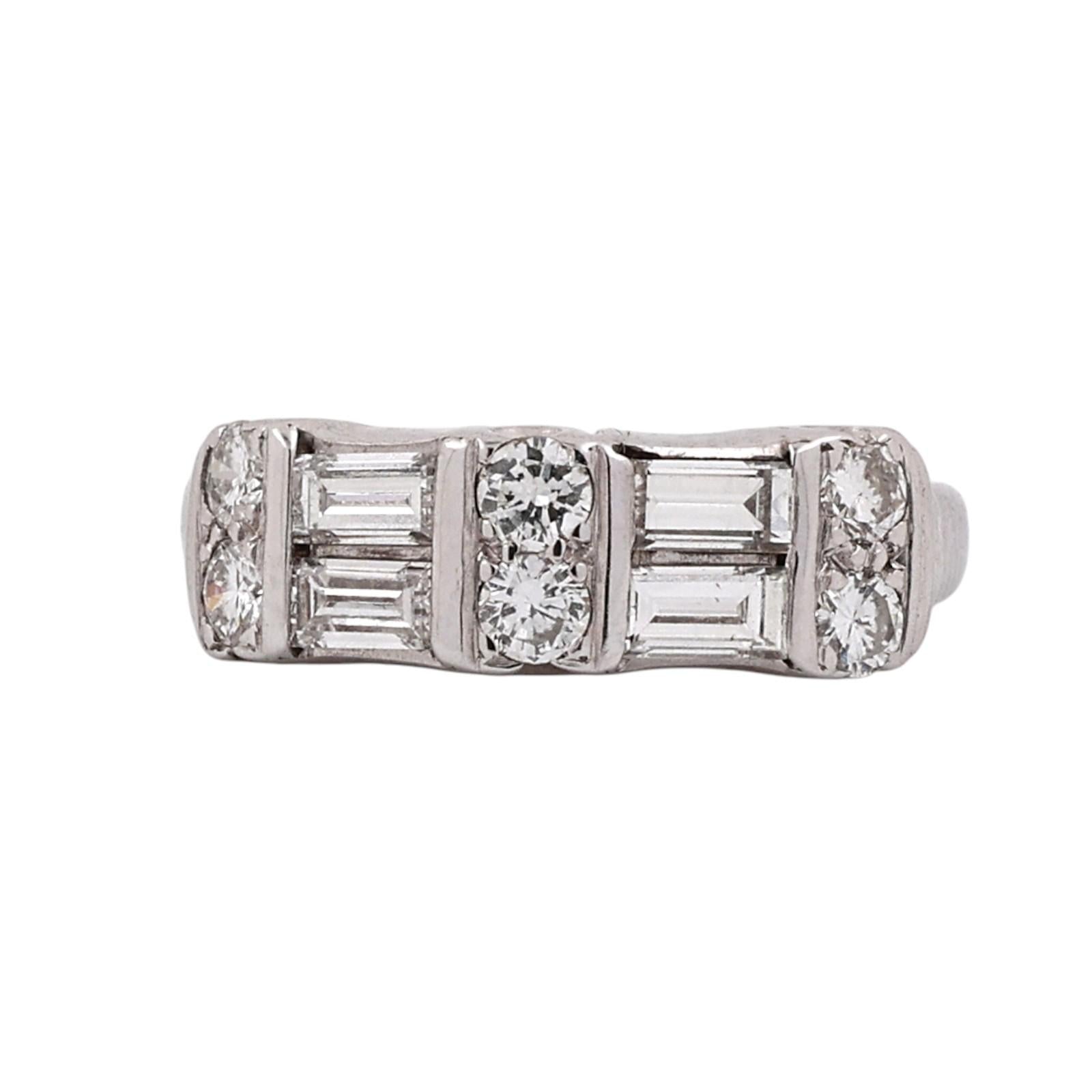 White Gold 0.60 CTW Natural Diamond Round Baguette Band Ring Size 3
