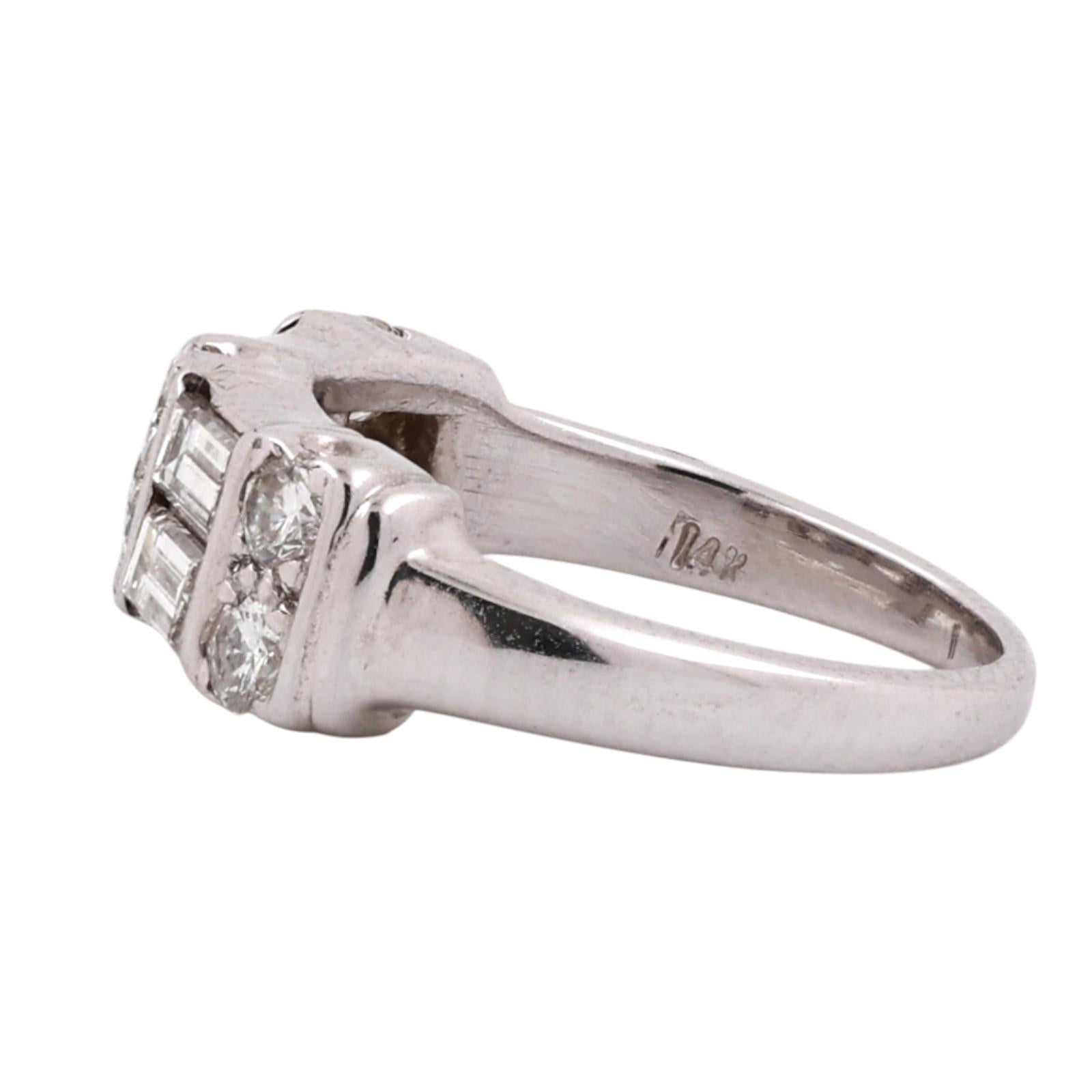 White Gold 0.60 CTW Natural Diamond Round Baguette Band Ring Size 3
