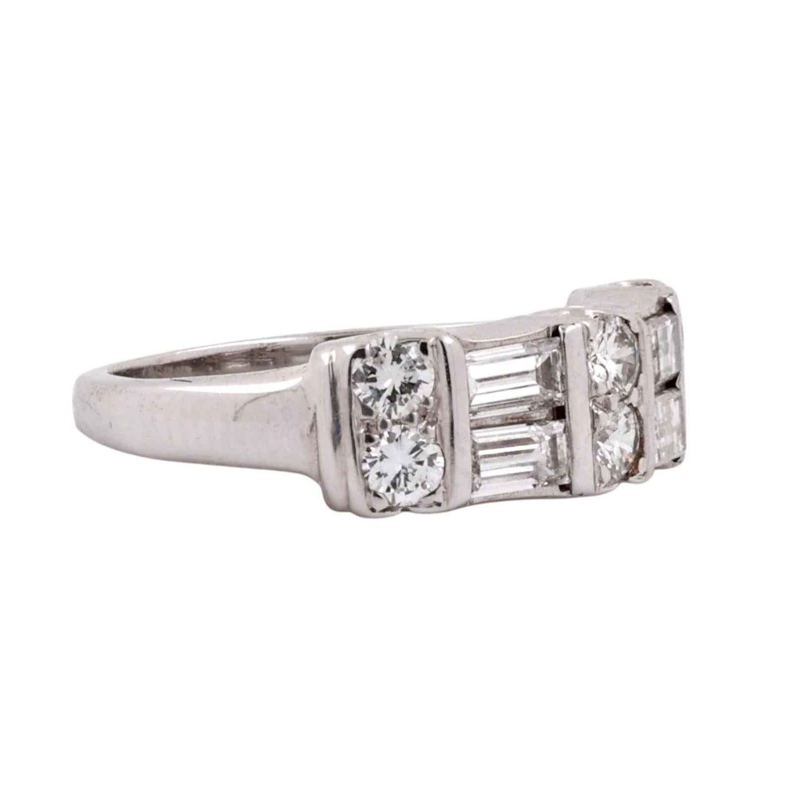 White Gold 0.60 CTW Natural Diamond Round Baguette Band Ring Size 3