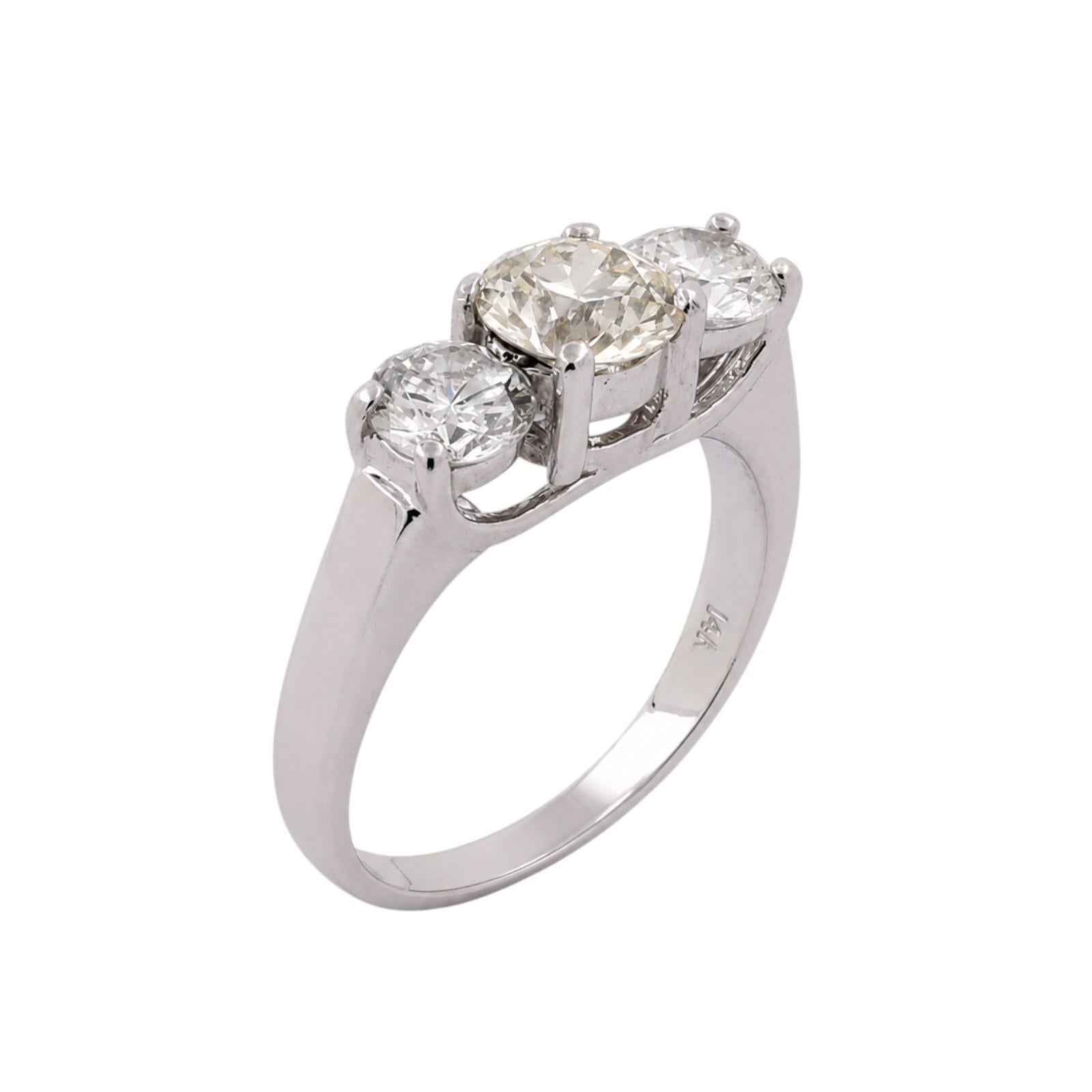 1.60CTW Natural Diamond 3 Stone Engagement Ring 14K White Gold Platinum Head