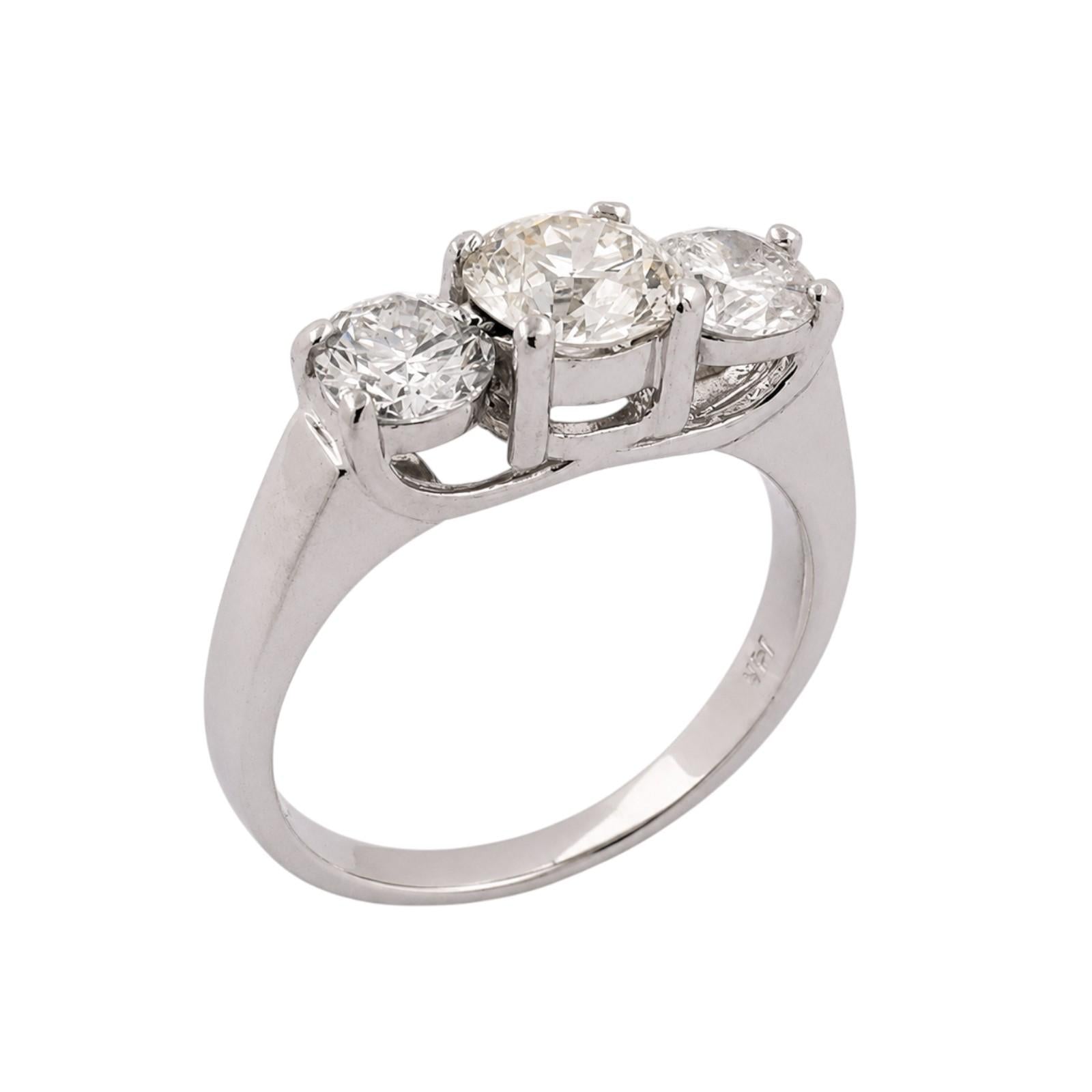 1.60CTW Natural Diamond 3 Stone Engagement Ring 14K White Gold Platinum Head
