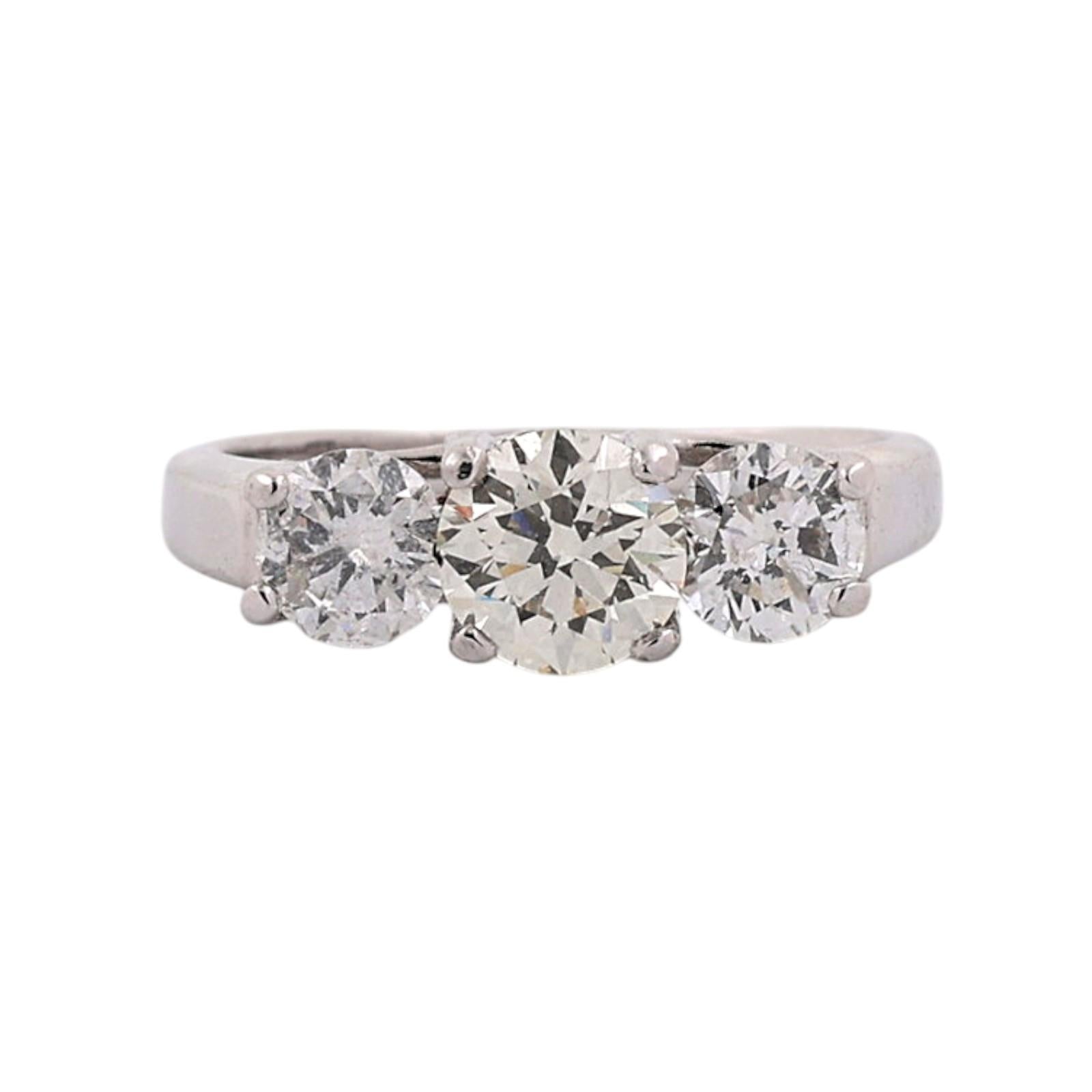 1.60CTW Natural Diamond 3 Stone Engagement Ring 14K White Gold Platinum Head