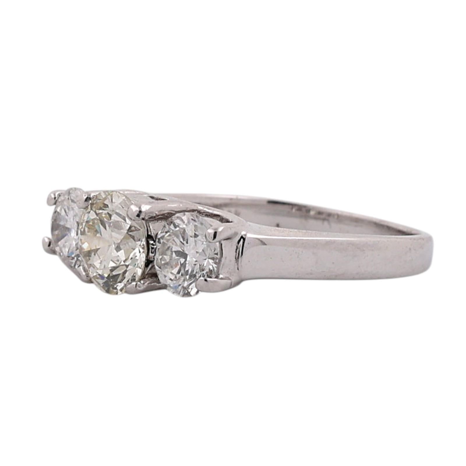 1.60CTW Natural Diamond 3 Stone Engagement Ring 14K White Gold Platinum Head