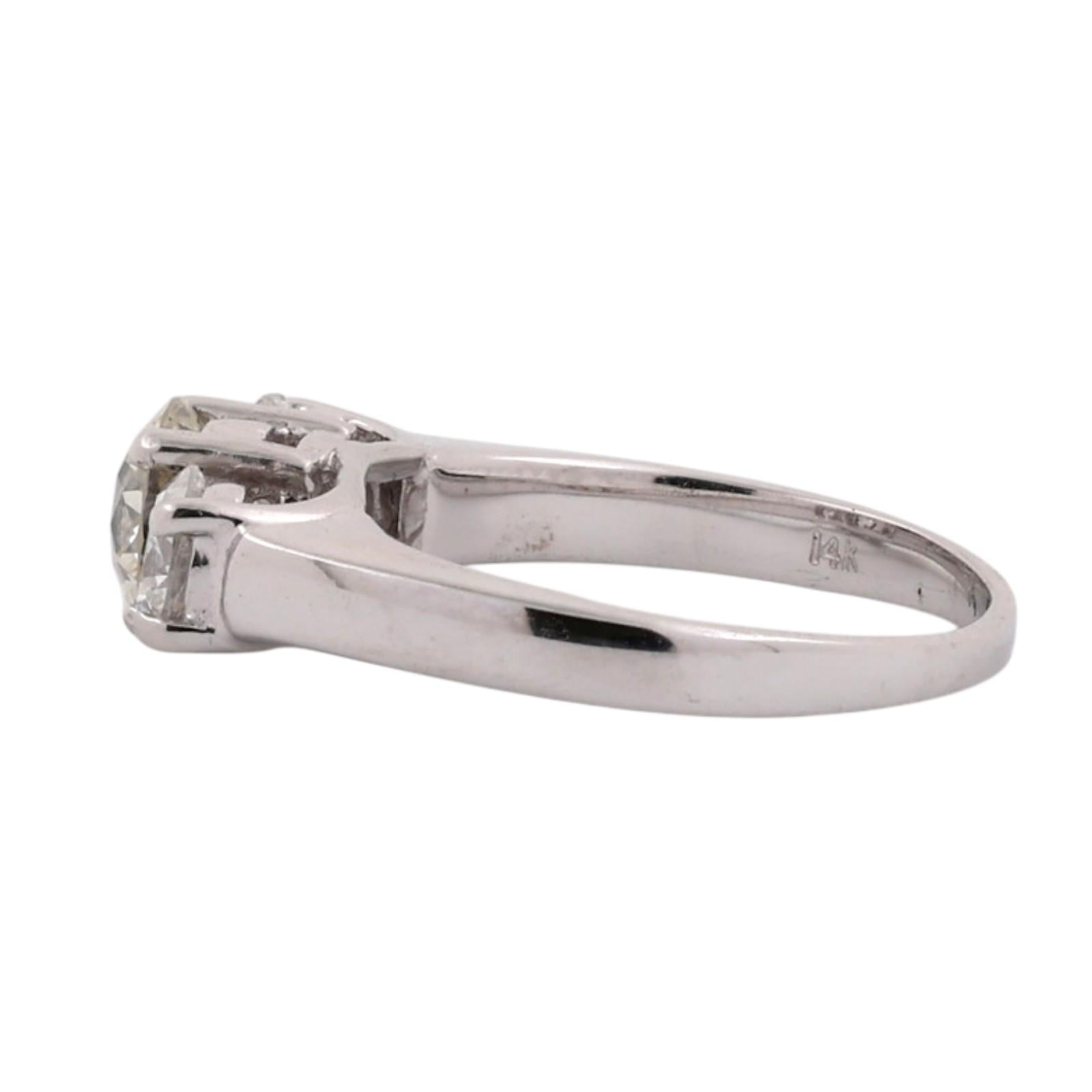 1.60CTW Natural Diamond 3 Stone Engagement Ring 14K White Gold Platinum Head