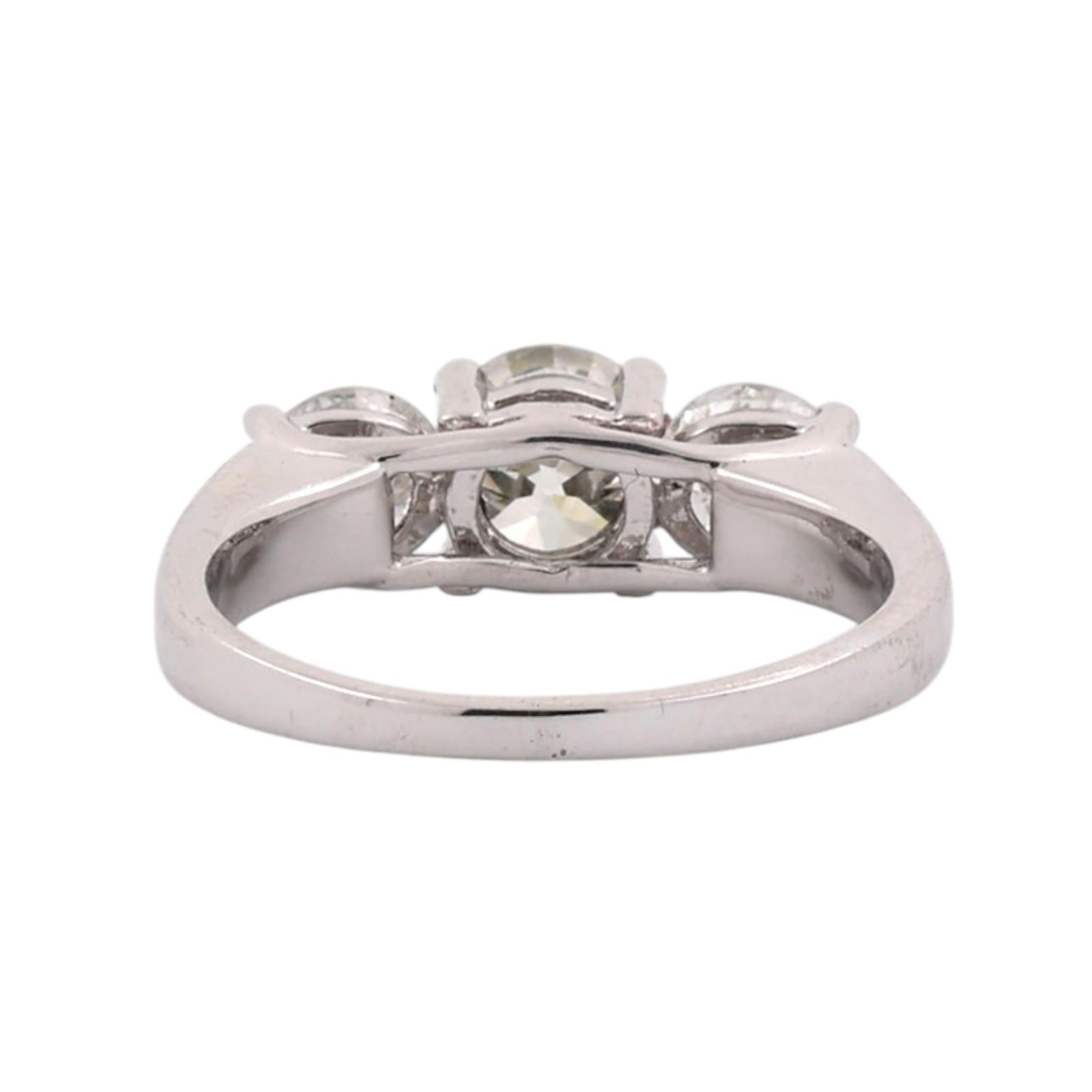 1.60CTW Natural Diamond 3 Stone Engagement Ring 14K White Gold Platinum Head