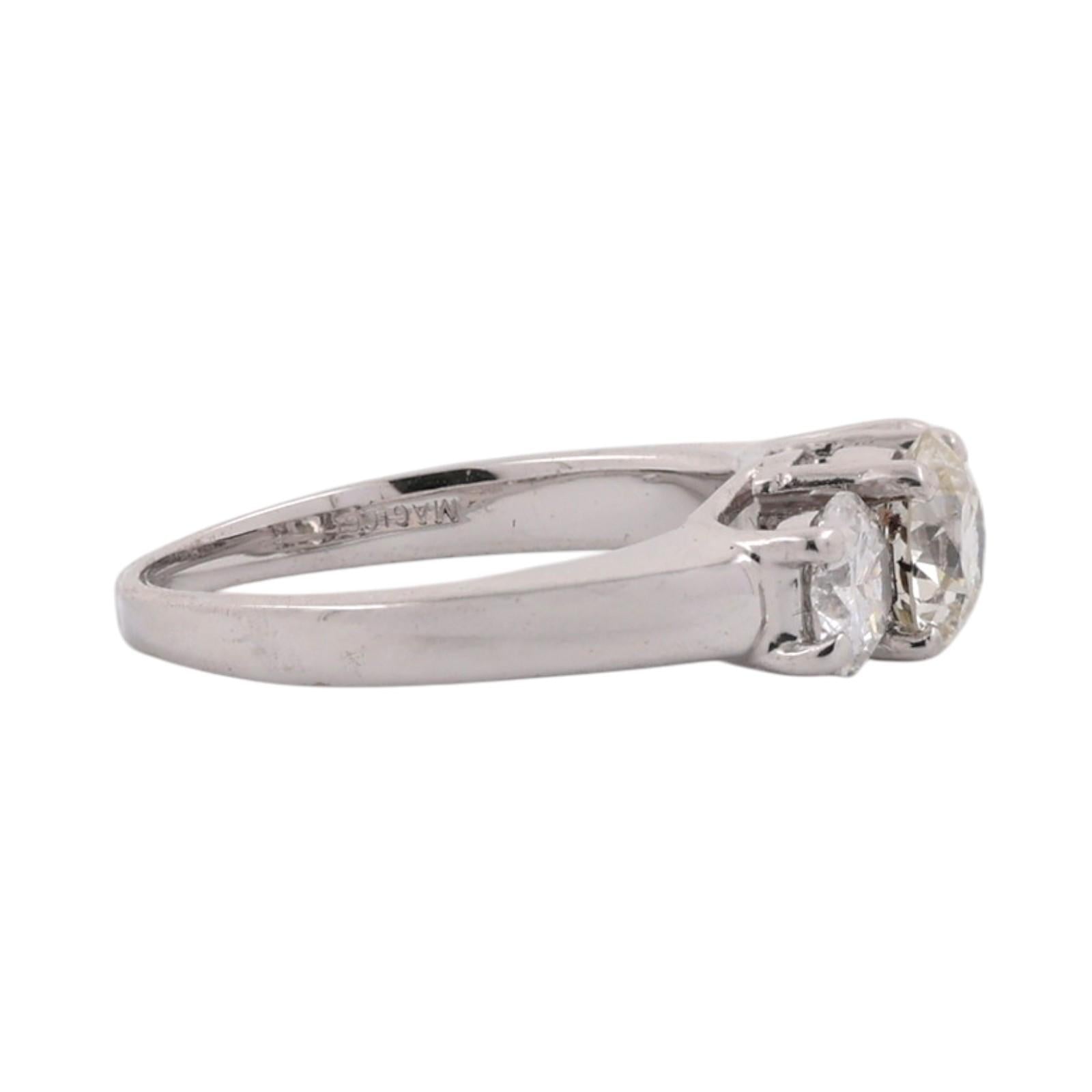 1.60CTW Natural Diamond 3 Stone Engagement Ring 14K White Gold Platinum Head