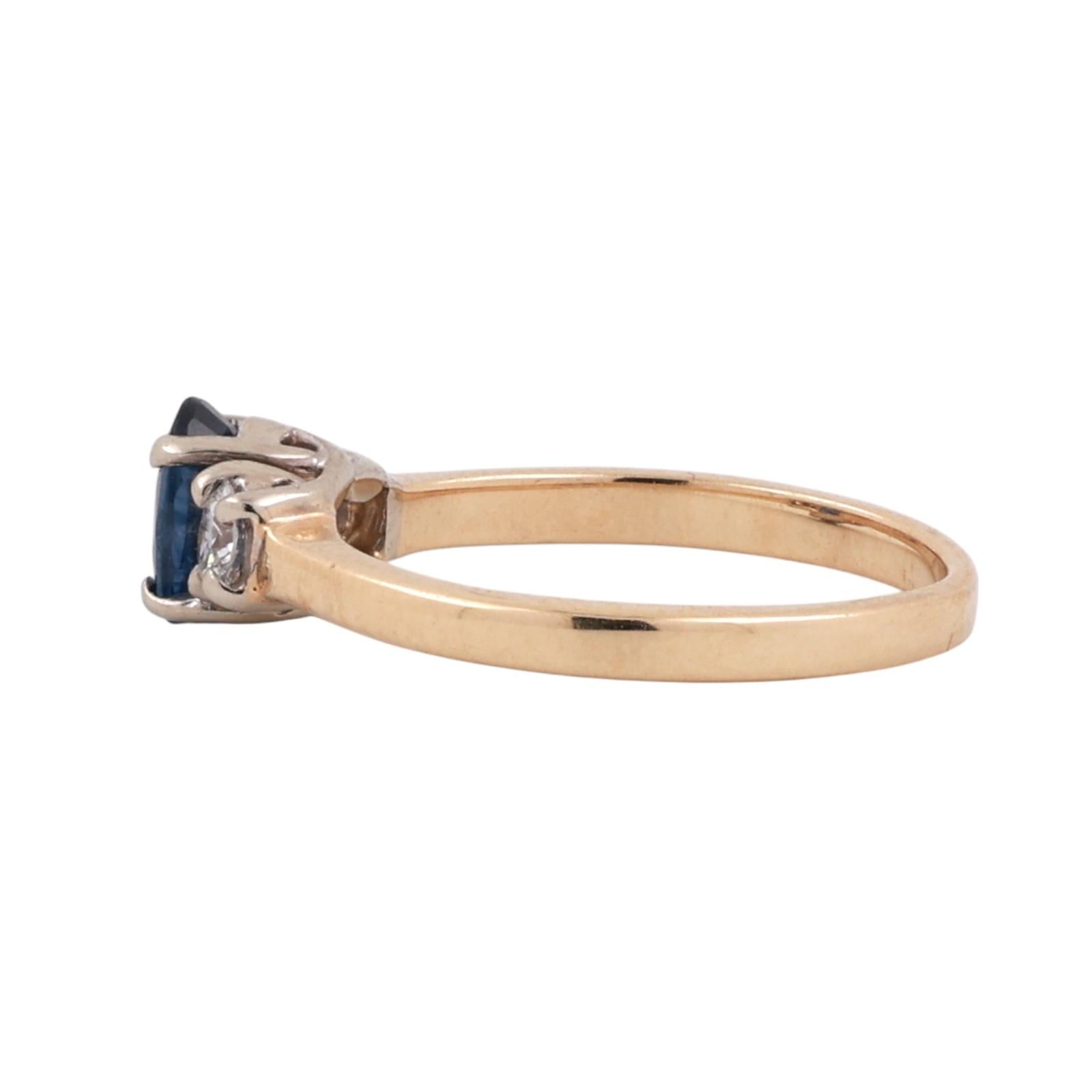 14K Gold Natural Blue Sapphire Diamond Ring 0.90ct TW Oval 3 Stone Engagement