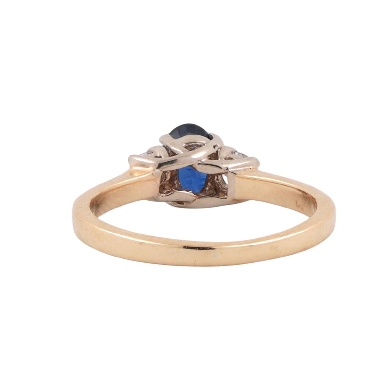14K Gold Natural Blue Sapphire Diamond Ring 0.90ct TW Oval 3 Stone Engagement