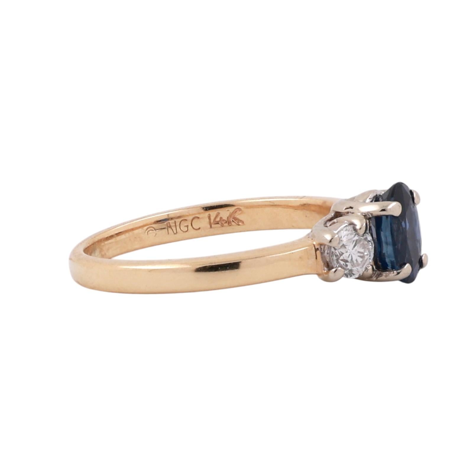 14K Gold Natural Blue Sapphire Diamond Ring 0.90ct TW Oval 3 Stone Engagement