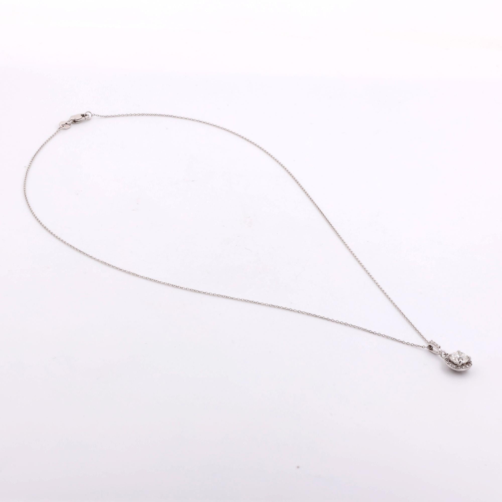 Solitaire Round Halo Diamond Pendant 0.80 TW 14K White Gold Cable Chain 16"