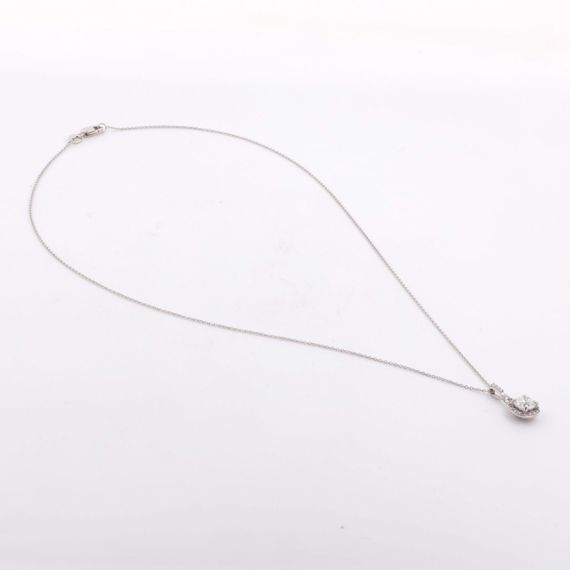 Solitaire Round Halo Diamond Pendant 0.80 TW 14K White Gold Cable Chain 16"