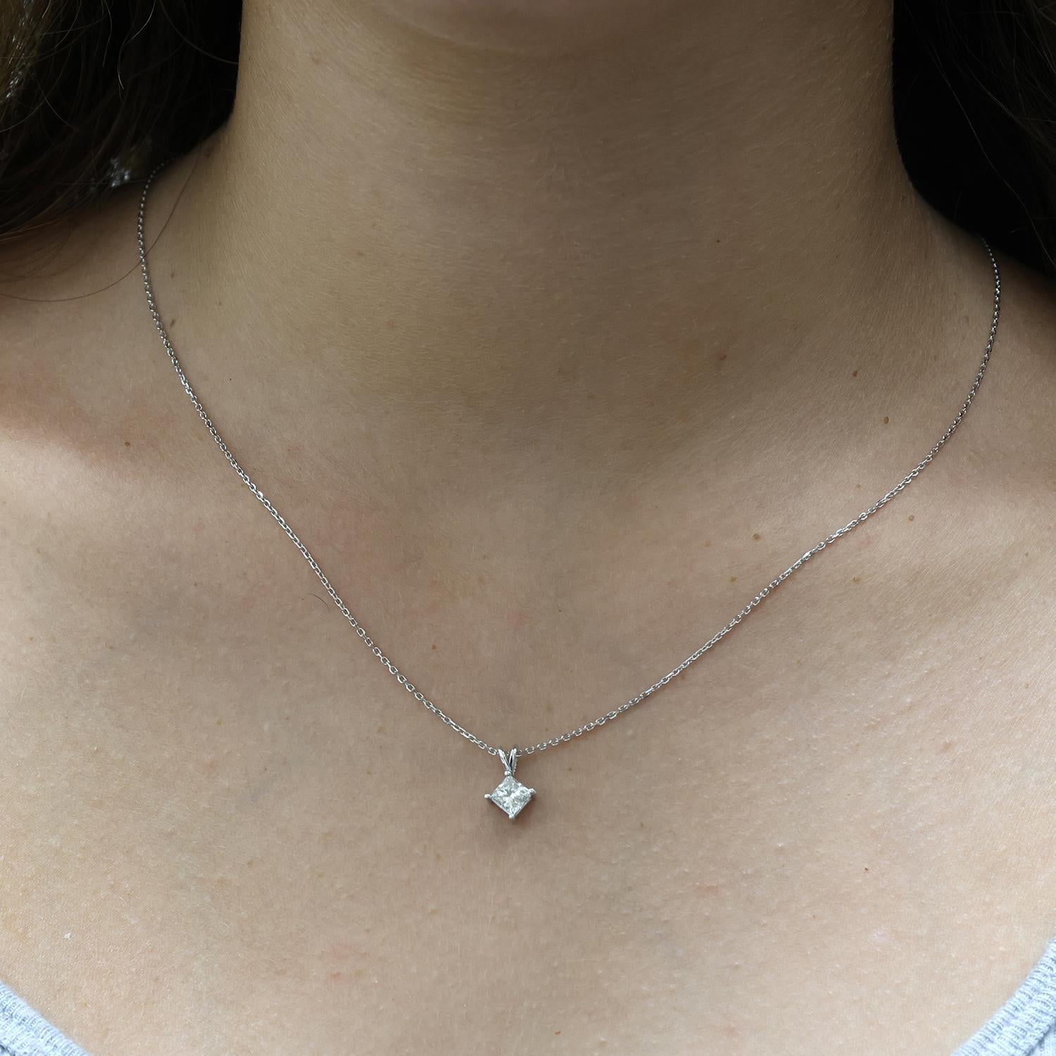 0.59 CT Princess Diamond Solitaire Pendant Chain Necklace GIA Cert 14K Gold 16"