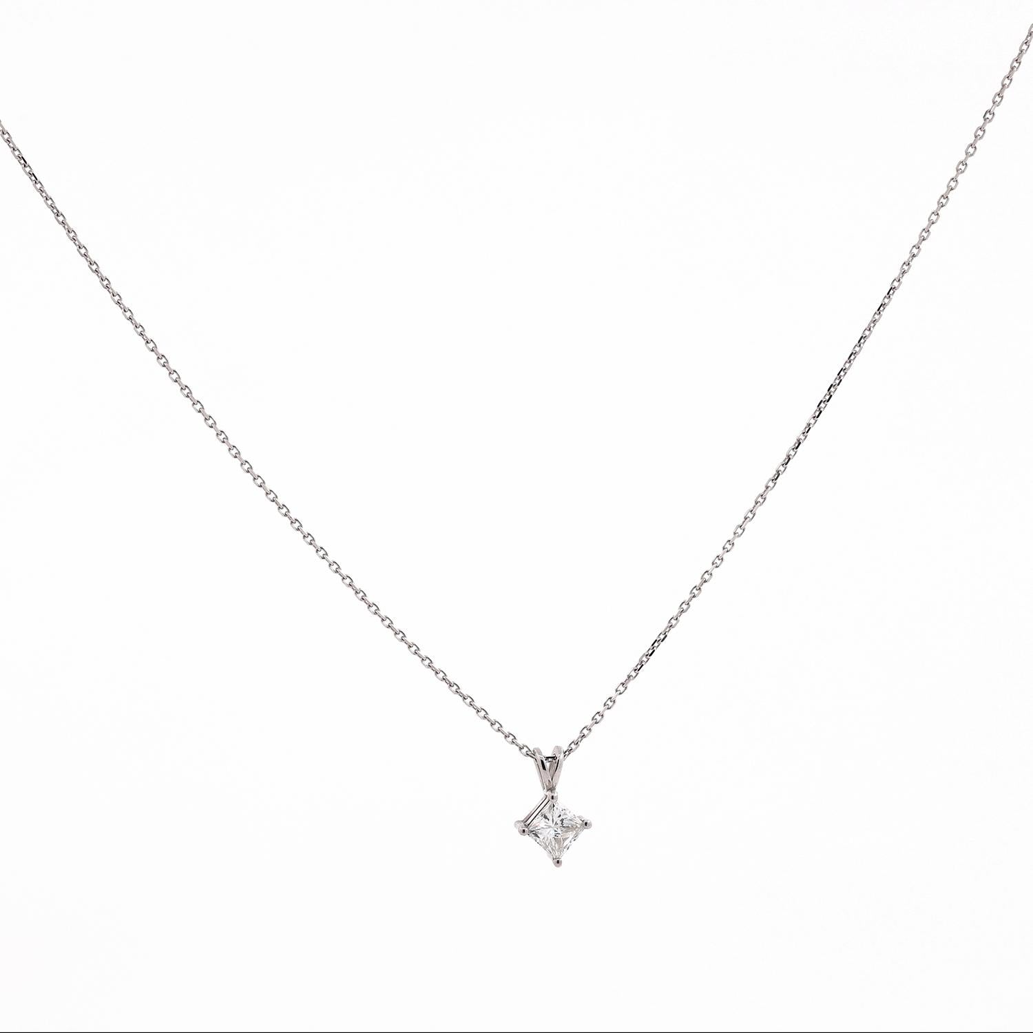 0.59 CT Princess Diamond Solitaire Pendant Chain Necklace GIA Cert 14K Gold 16"