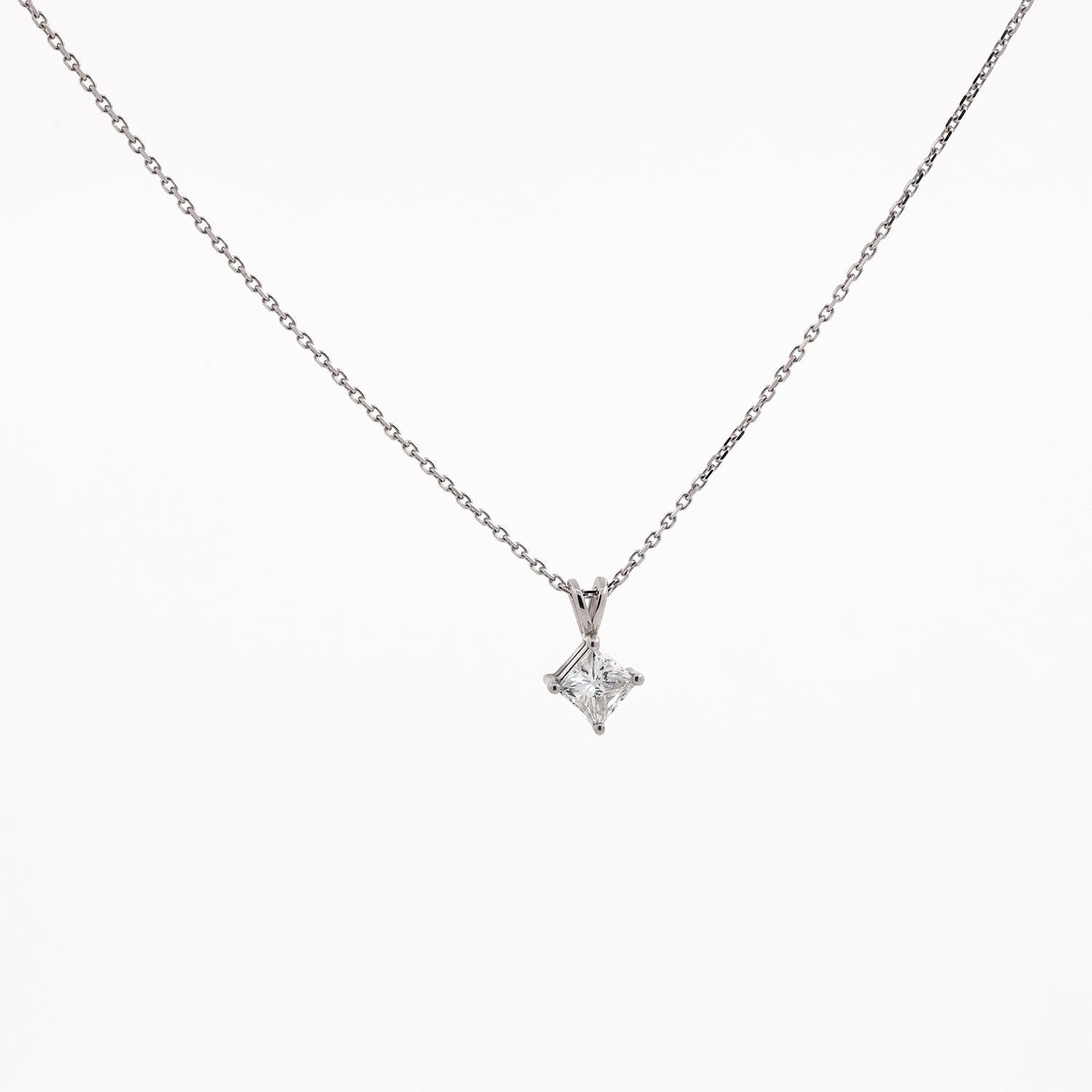 0.59 CT Princess Diamond Solitaire Pendant Chain Necklace GIA Cert 14K Gold 16"