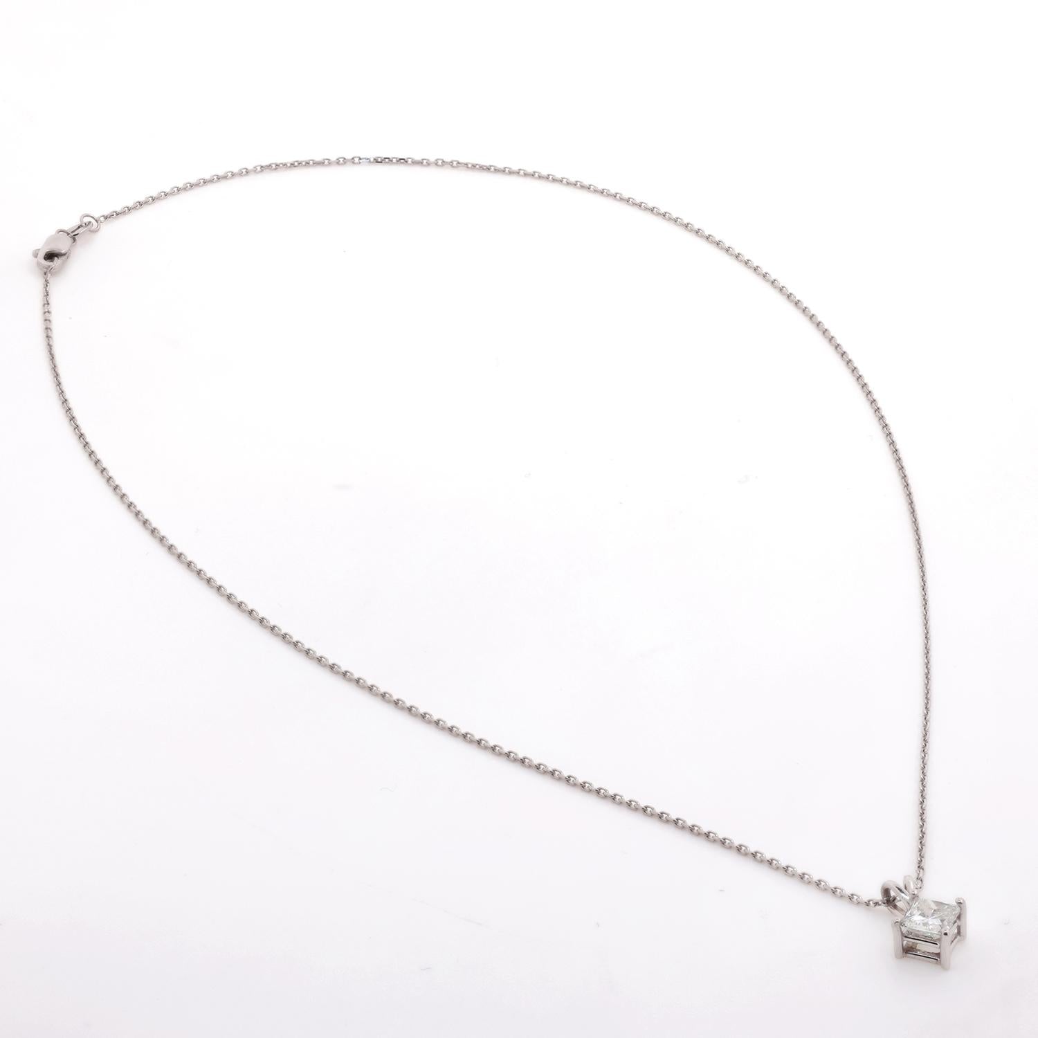 0.59 CT Princess Diamond Solitaire Pendant Chain Necklace GIA Cert 14K Gold 16"