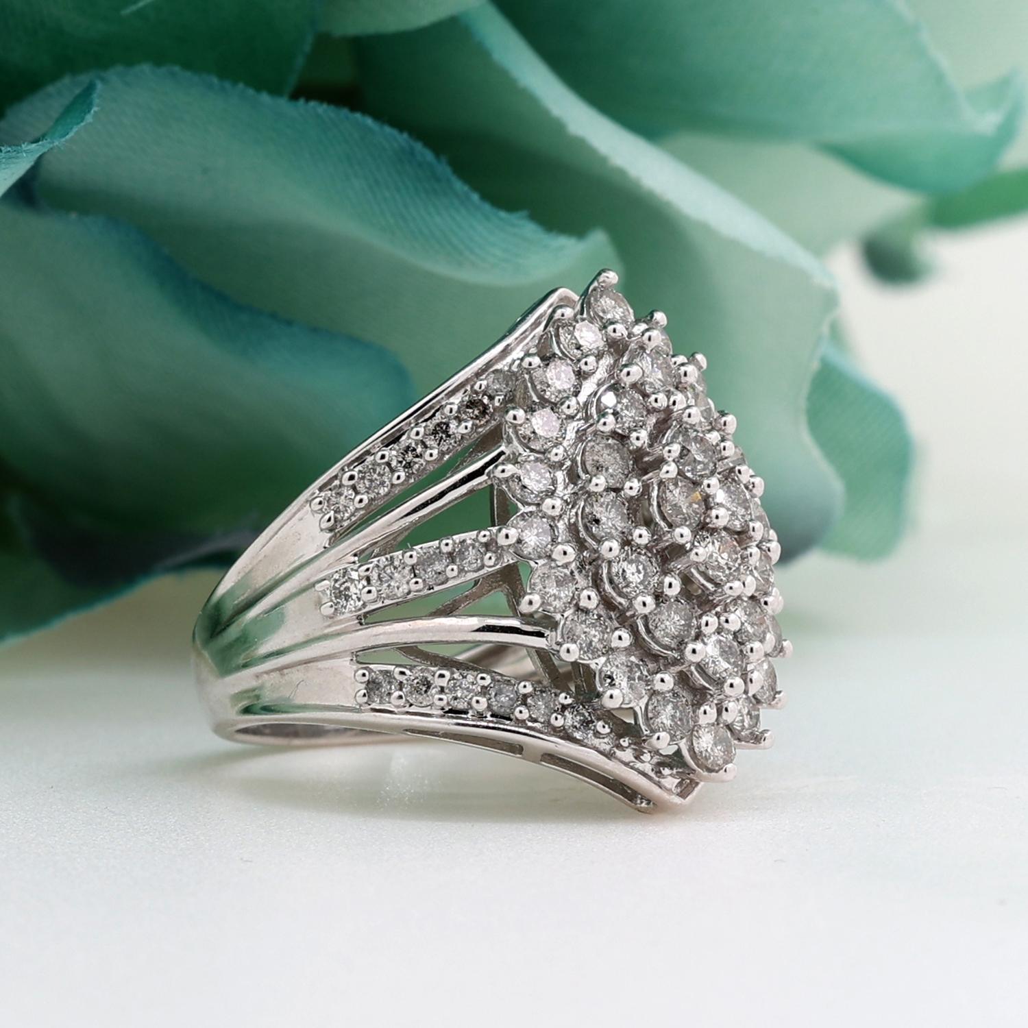 2.00 TW Cluster Diamond Statement Ring Marquise Shape 10K White Gold Size 6.75