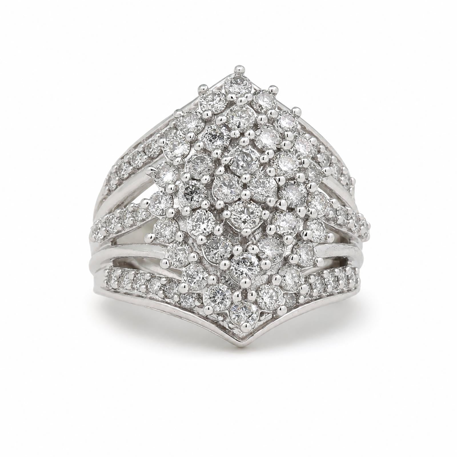 10K White Gold 2.00CTW Diamond Cluster Cocktail Ring Size 6.75 Estate