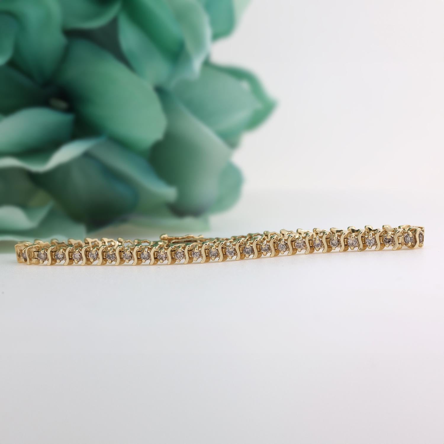 2.25 TW Round Diamond S-Link Tennis Bracelet 14K Yellow Gold 7" Estate