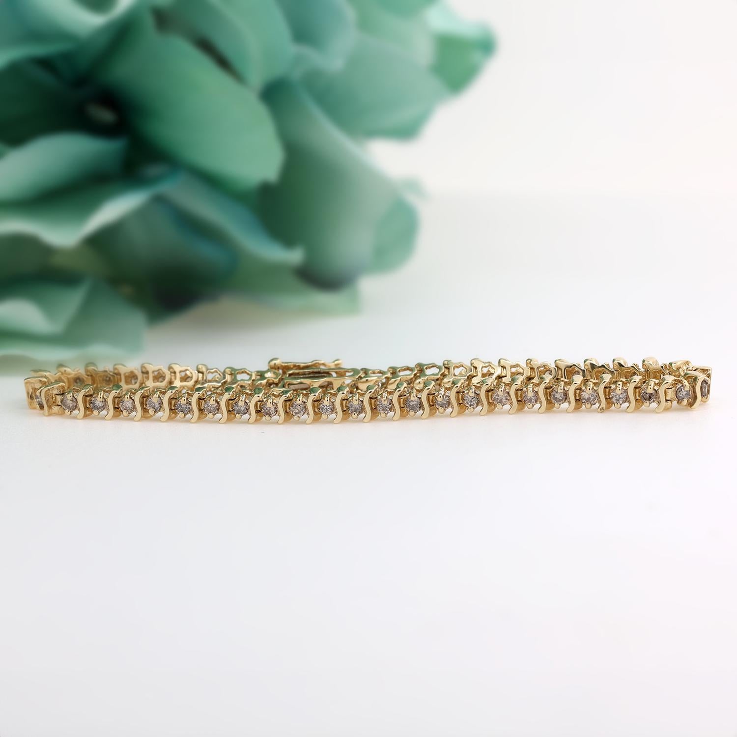 2.25 TW Round Diamond S-Link Tennis Bracelet 14K Yellow Gold 7" Estate