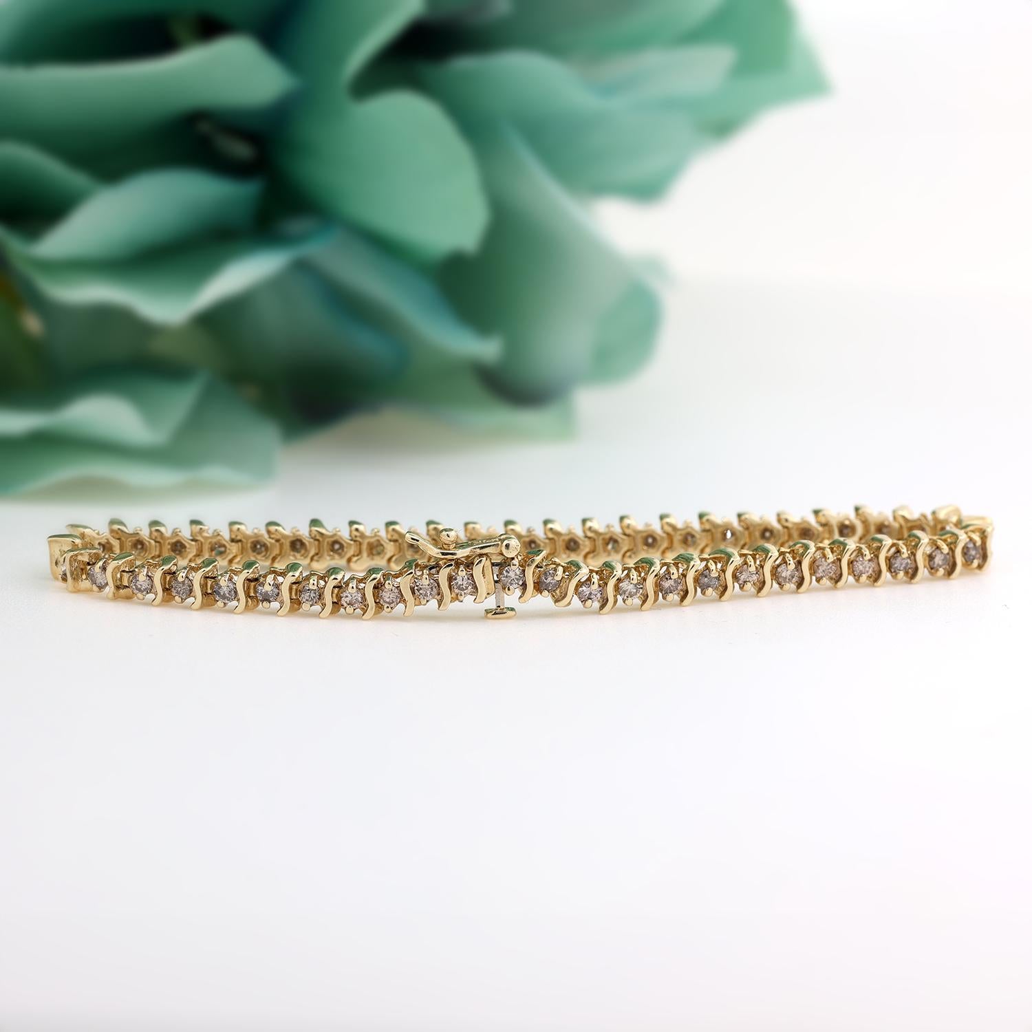 2.25 TW Round Diamond S-Link Tennis Bracelet 14K Yellow Gold 7" Estate