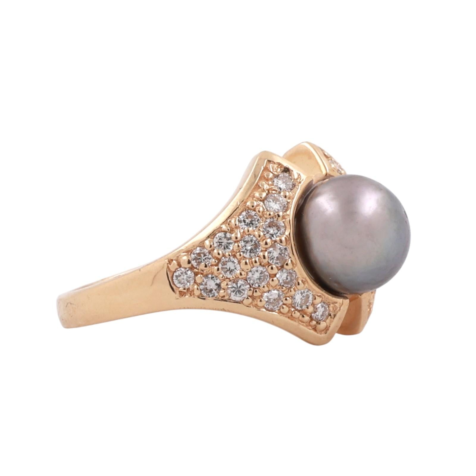 14K Yellow Gold South Sea Pearl Diamond Ring 0.70 TW 8mm Pearl Statement Size 7