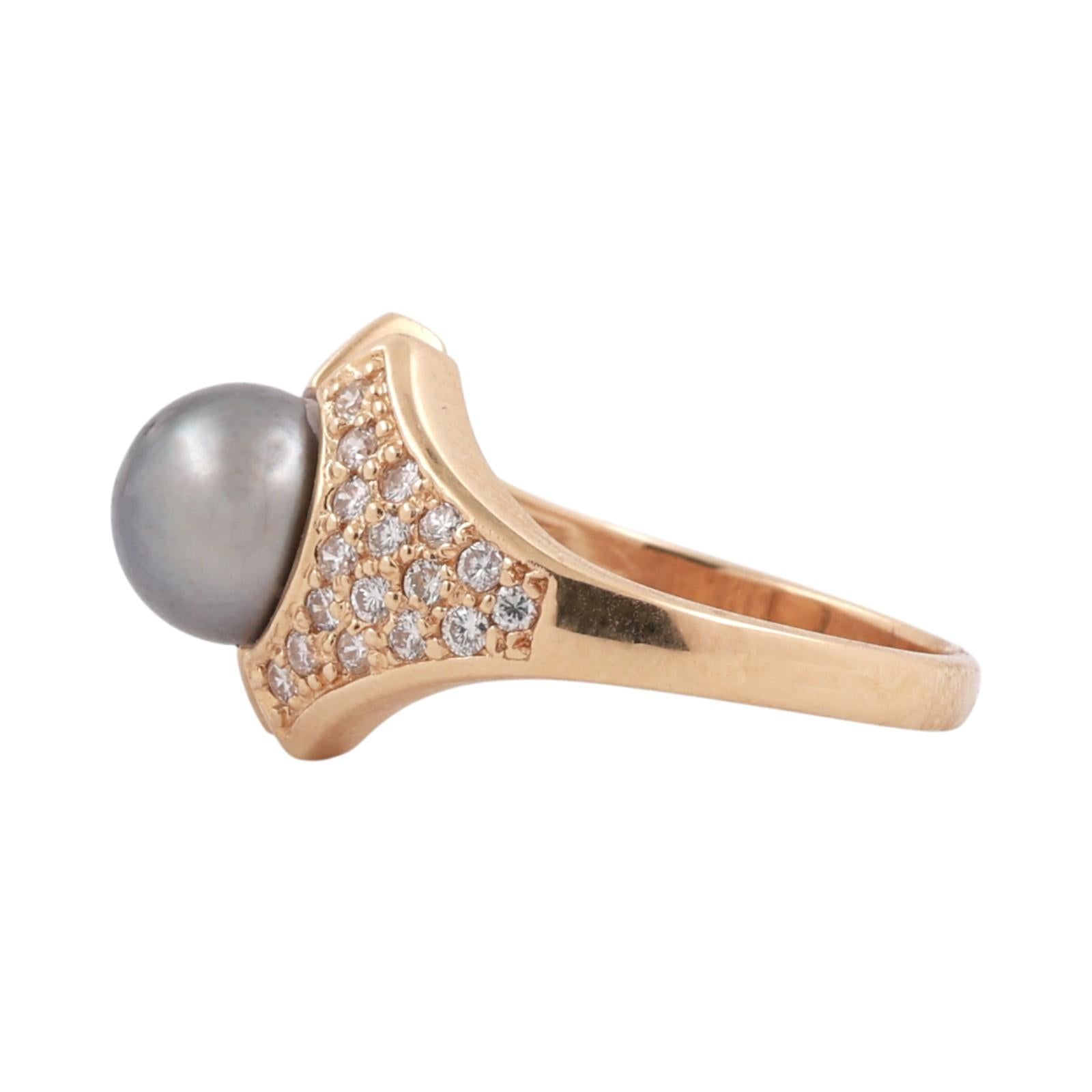 14K Yellow Gold South Sea Pearl Diamond Ring 0.70 TW 8mm Pearl Statement Size 7