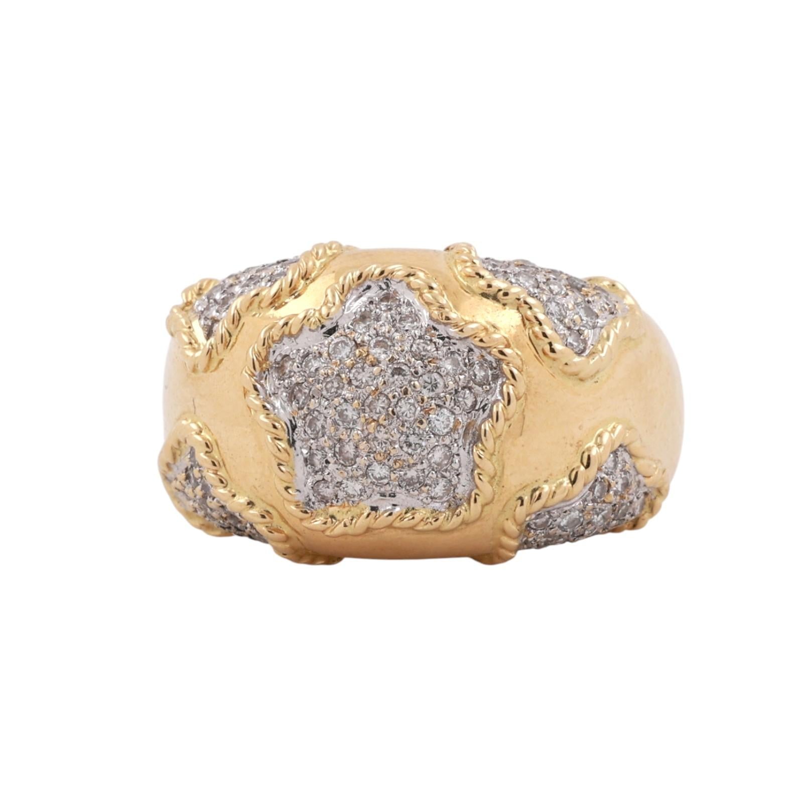 18K Yellow Gold Diamond Cluster Ring 1.75 CTW Wide Heavy Statement Band Size 6.5