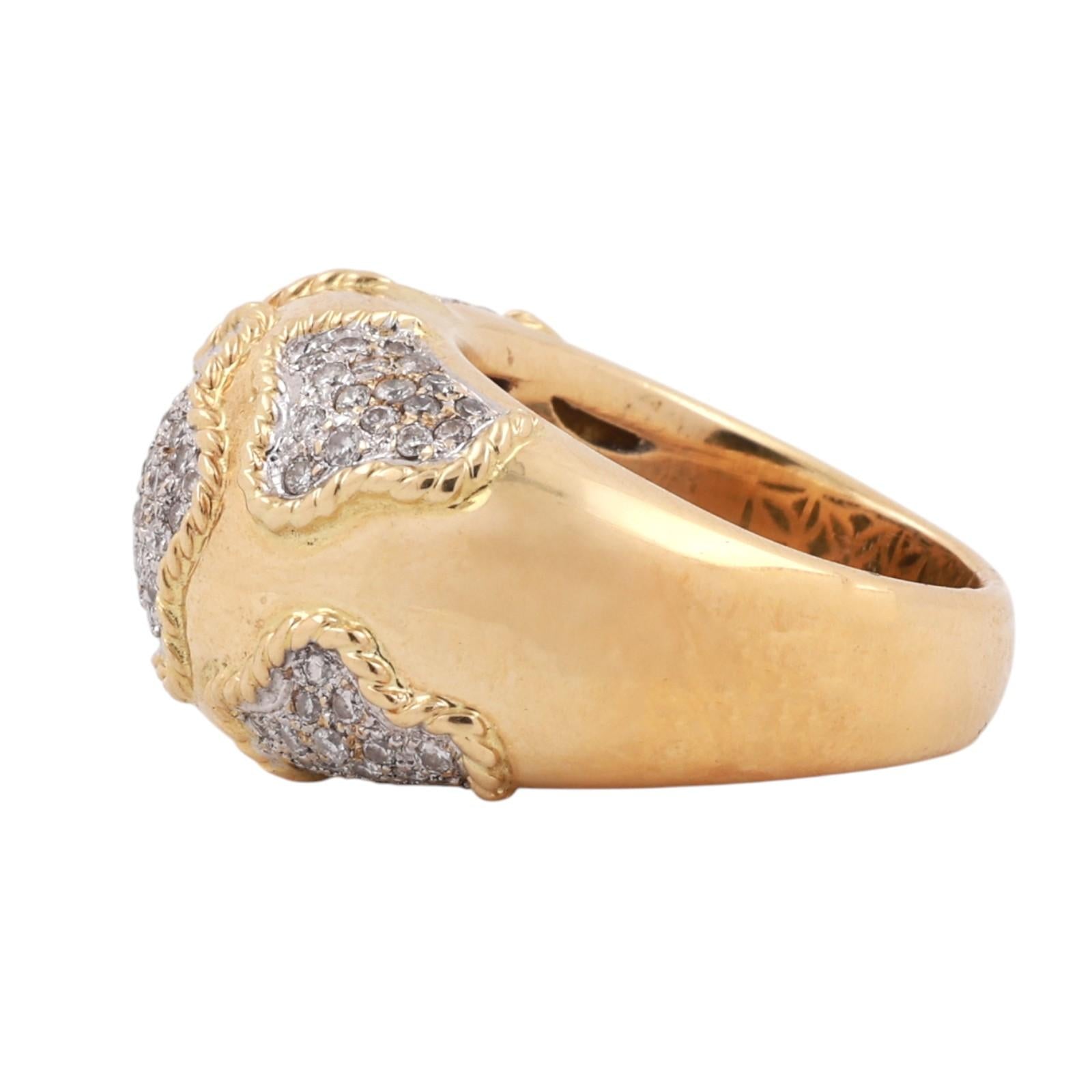 18K Yellow Gold Diamond Cluster Ring 1.75 CTW Wide Heavy Statement Band Size 6.5