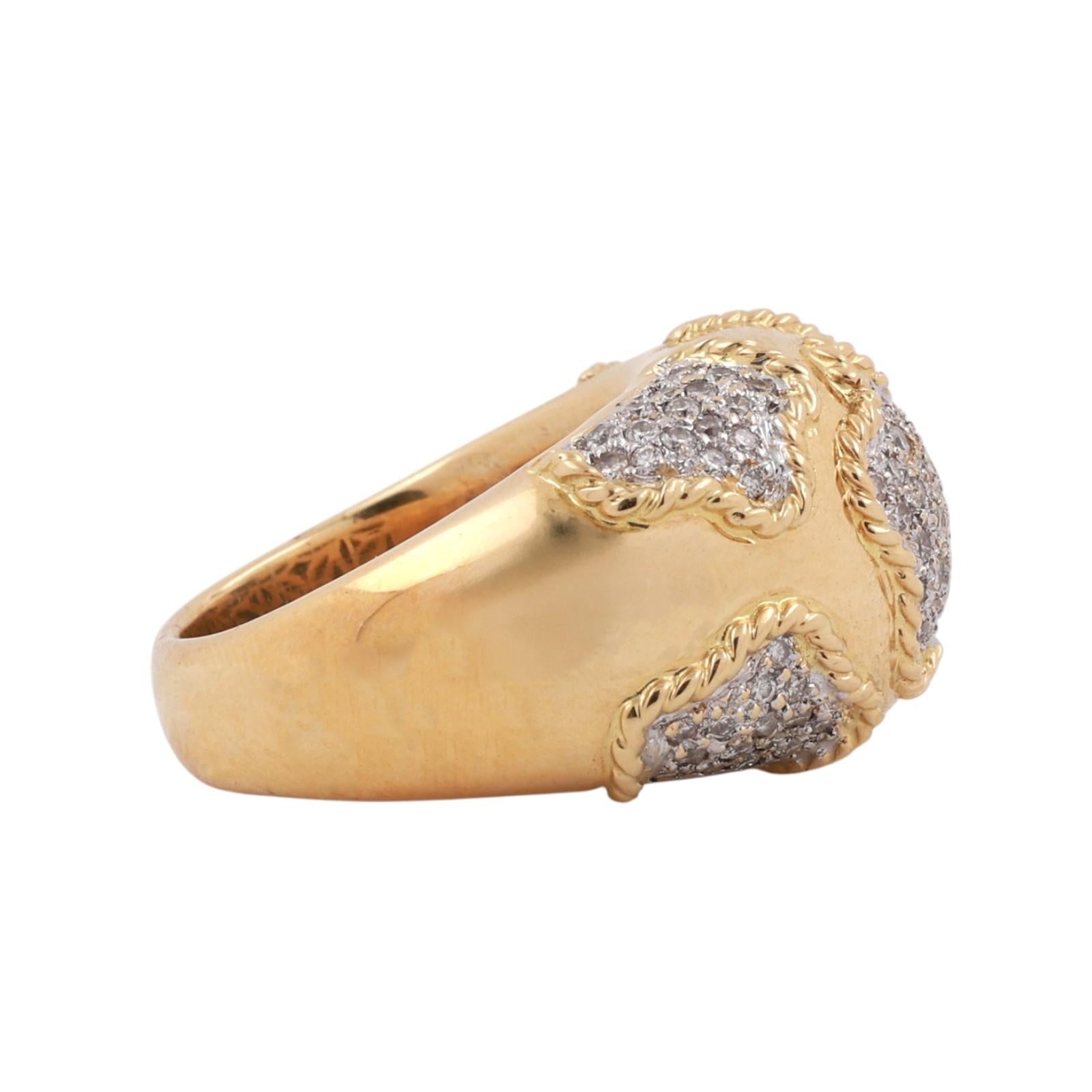 18K Yellow Gold Diamond Cluster Ring 1.75 CTW Wide Heavy Statement Band Size 6.5